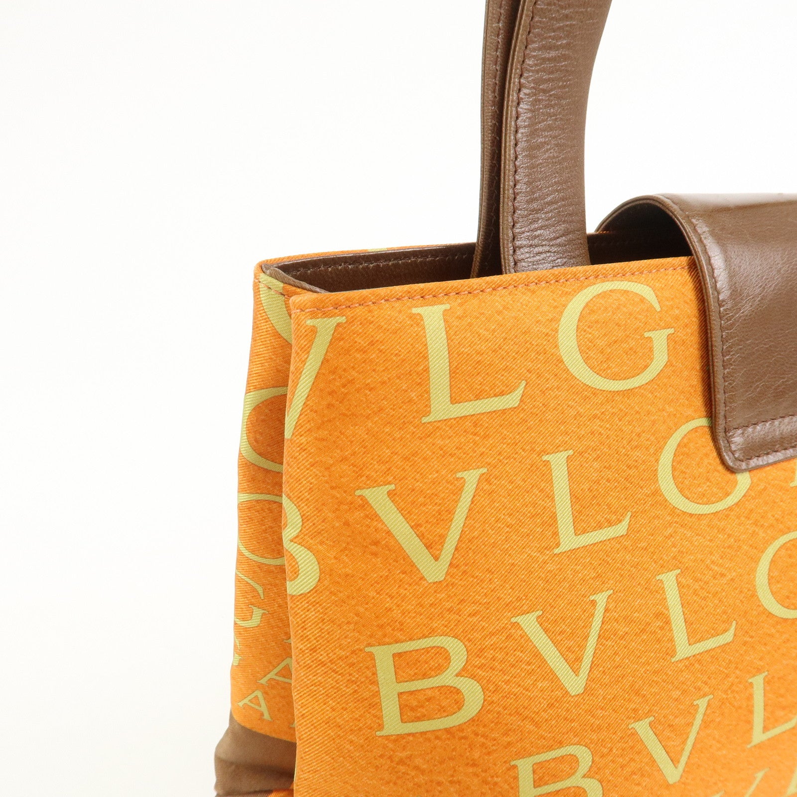 BVLGARI Logo Mania Nylon Leather Shoulder Bag Orange Brown RV EREM