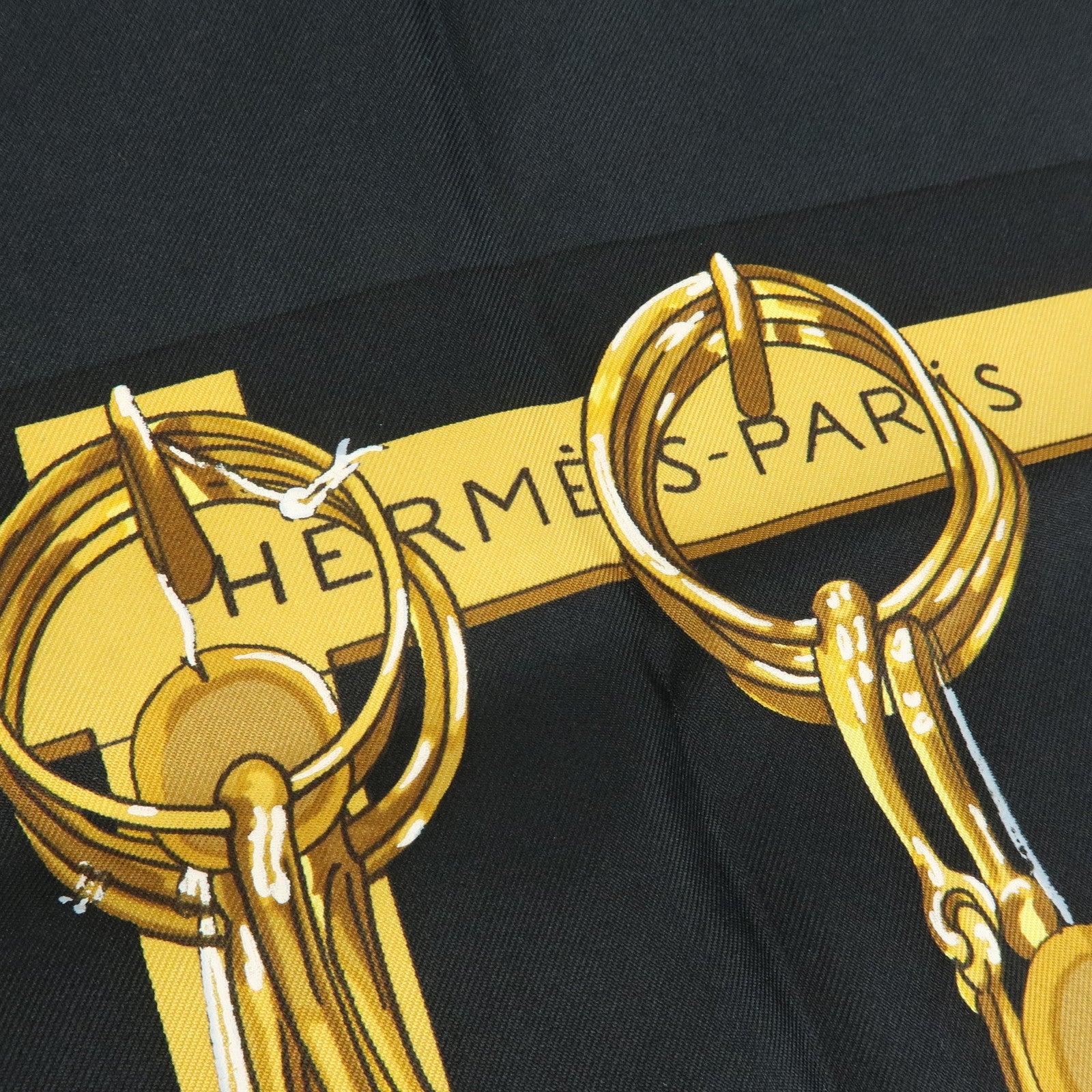HERMES Carre 90 Silk 100% Scarf MORS&FILETS Black Yellow