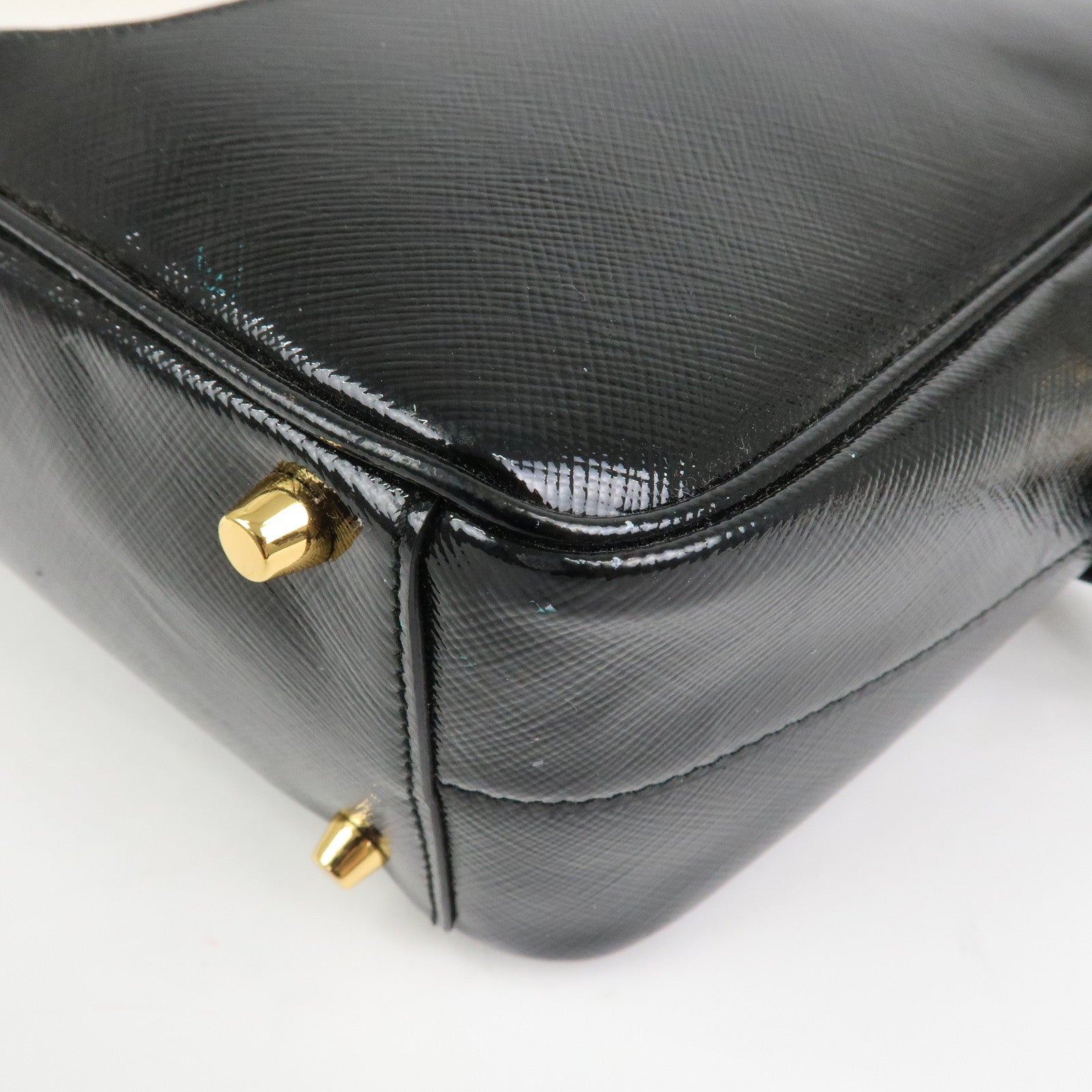PRADA Flower Saffiano Leather 2Way Bag Hand Bag Black BL095M