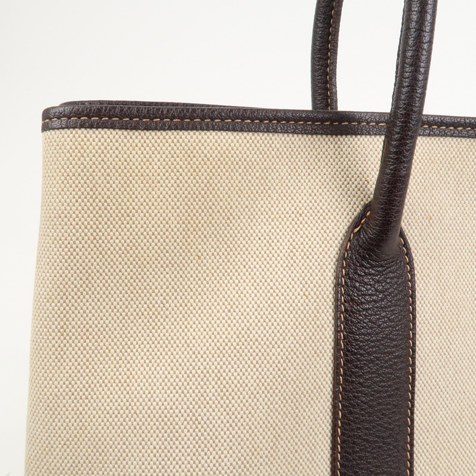 HERMES Leather Toile H Garden Party PM Tote Bag Hand Bag Natural