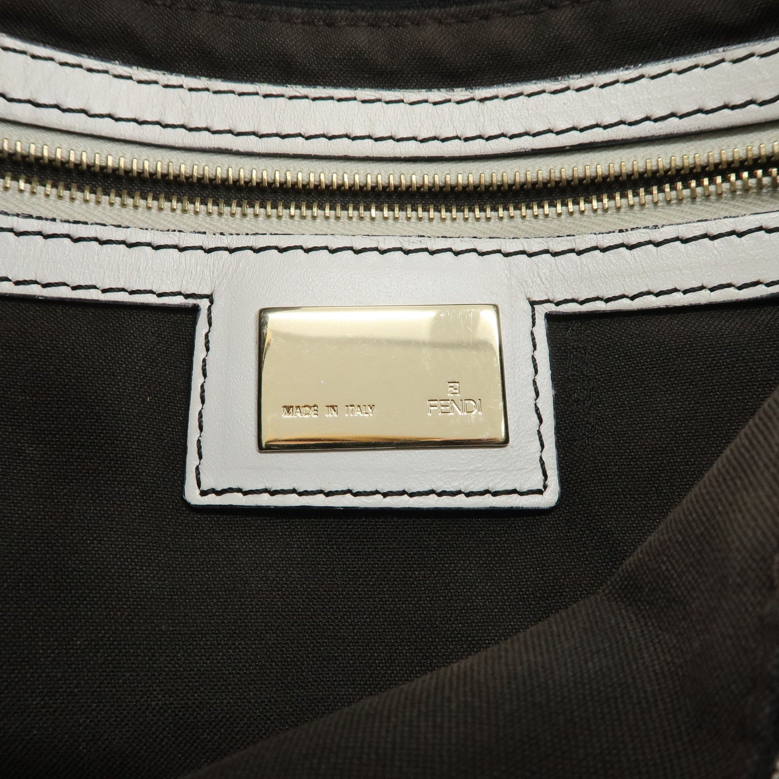 FENDI Mamma Baguette Zucchino Leather Canvas Shoulder Bag 8BR001 Used