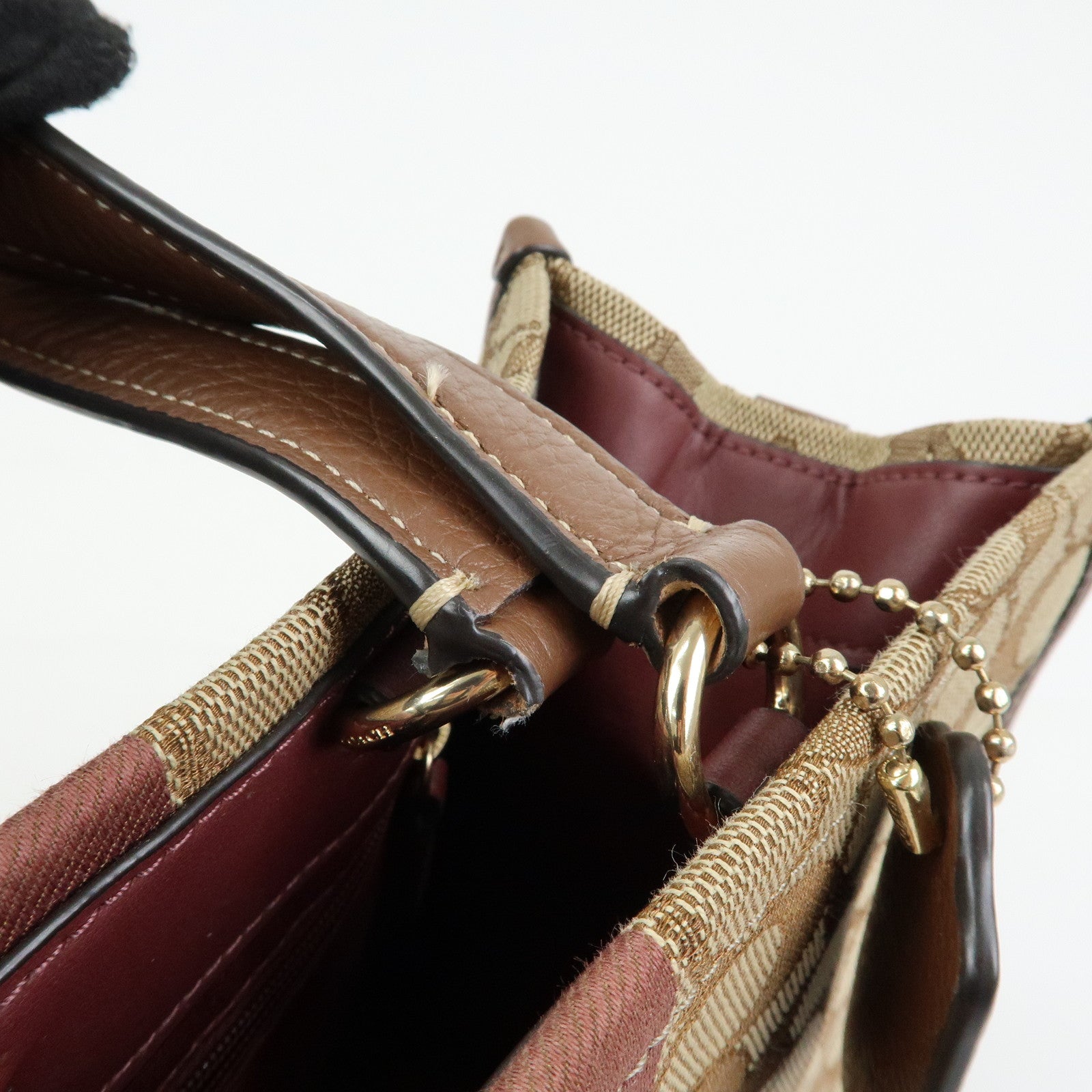 COACH Signature 2Way Canvas Leather Shoulder Bag Hand Bag Beige