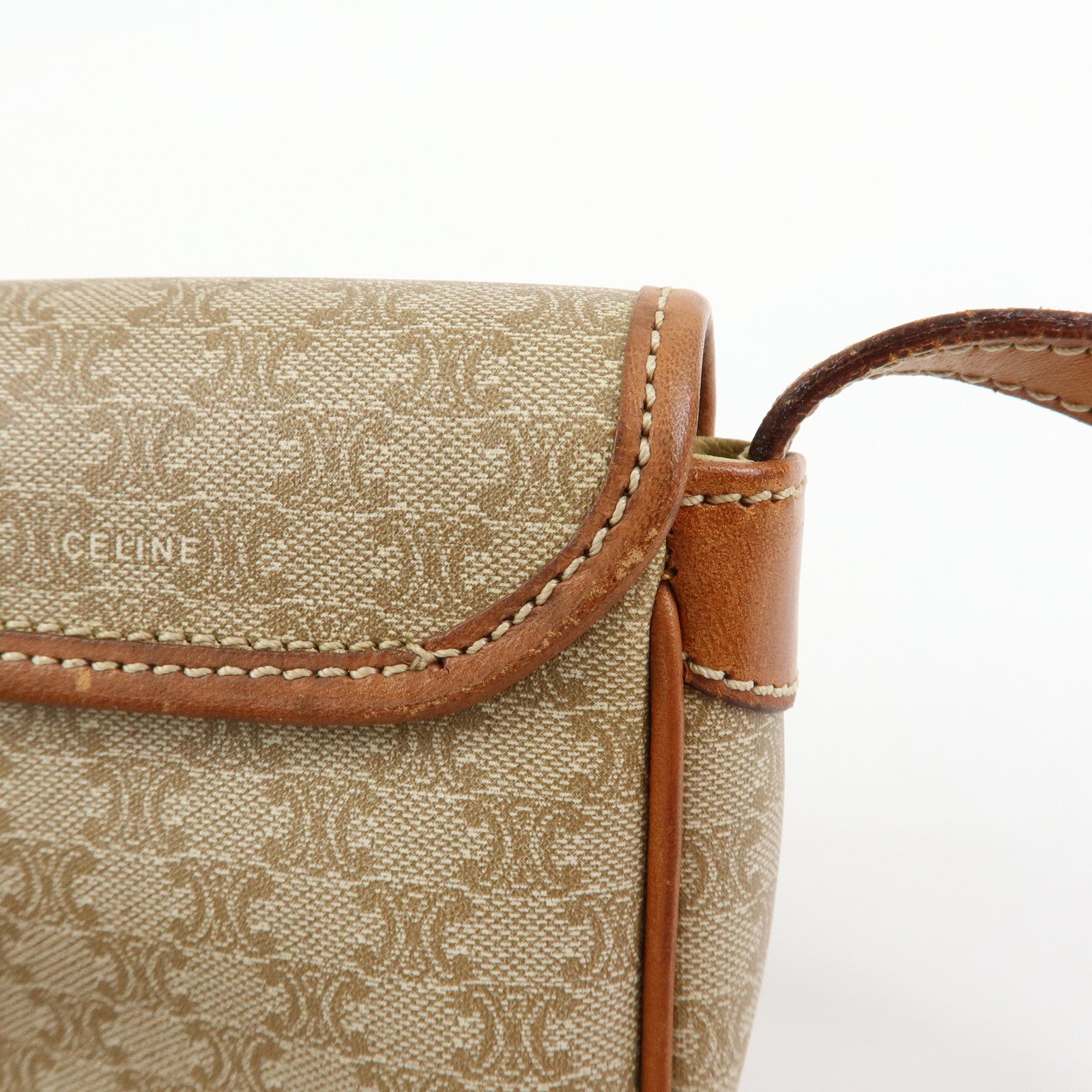 CELINE Macadam PVC Leather Shoulder Bag Crossbody Bag Beige Brown