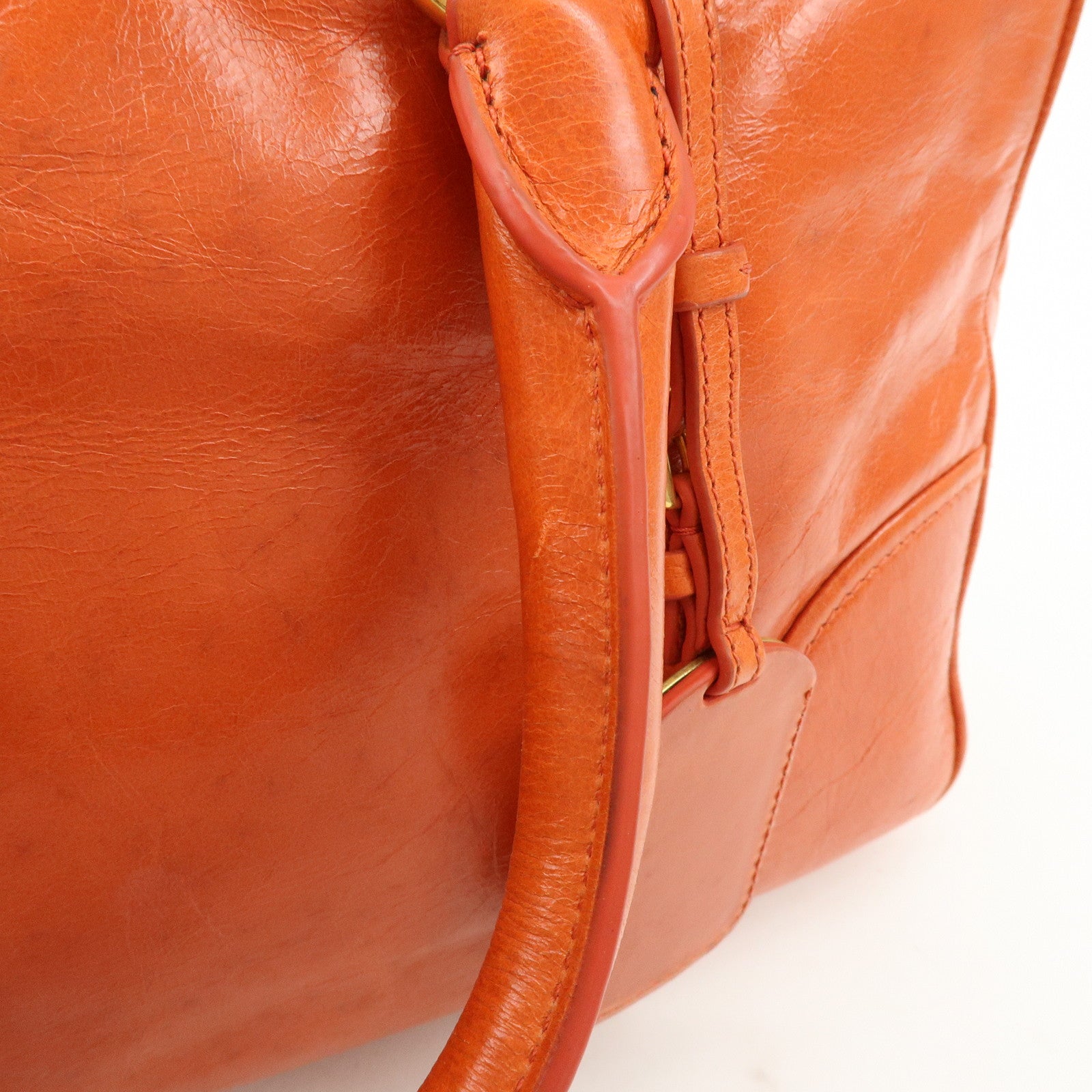 PRADA Logo Leather Boston Bag Hand Bag Shoulder Bag Orange BL0821