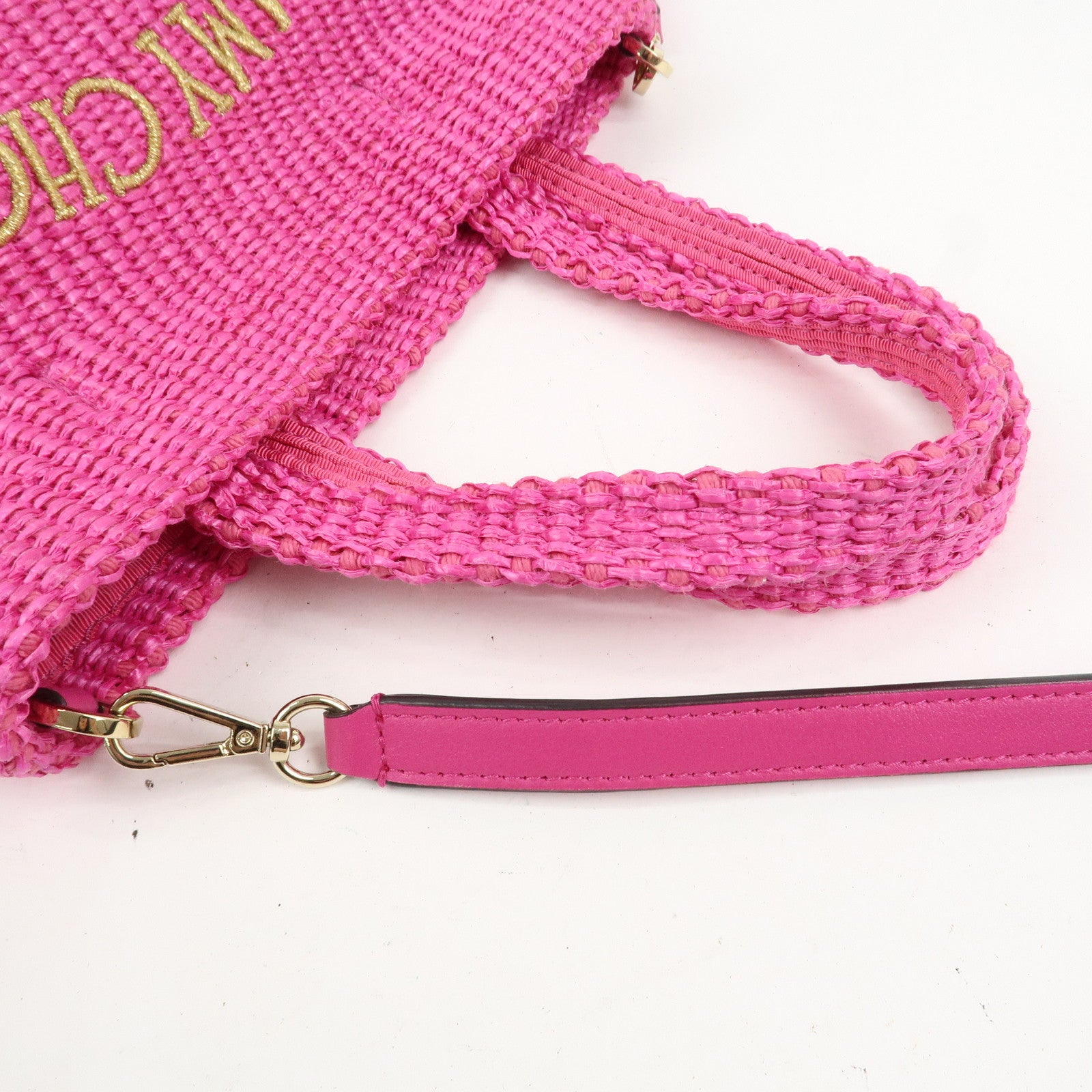 JIMMY CHOO Leather Raffia Beach West East 2 Way Bag Mini Tote Bag