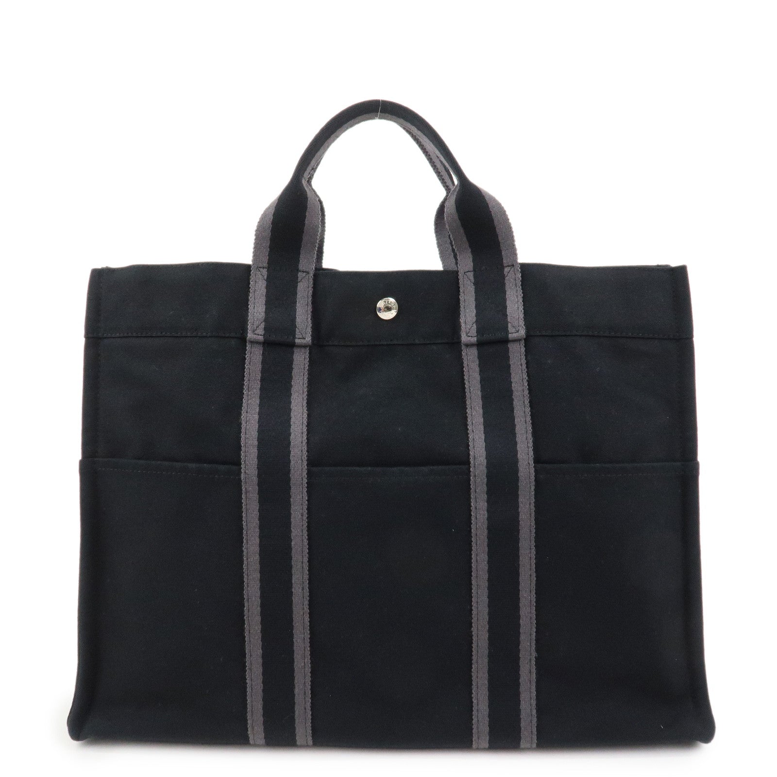 HERMES Fourre Tout MM Canvas Tote Bag Hand Bag Black