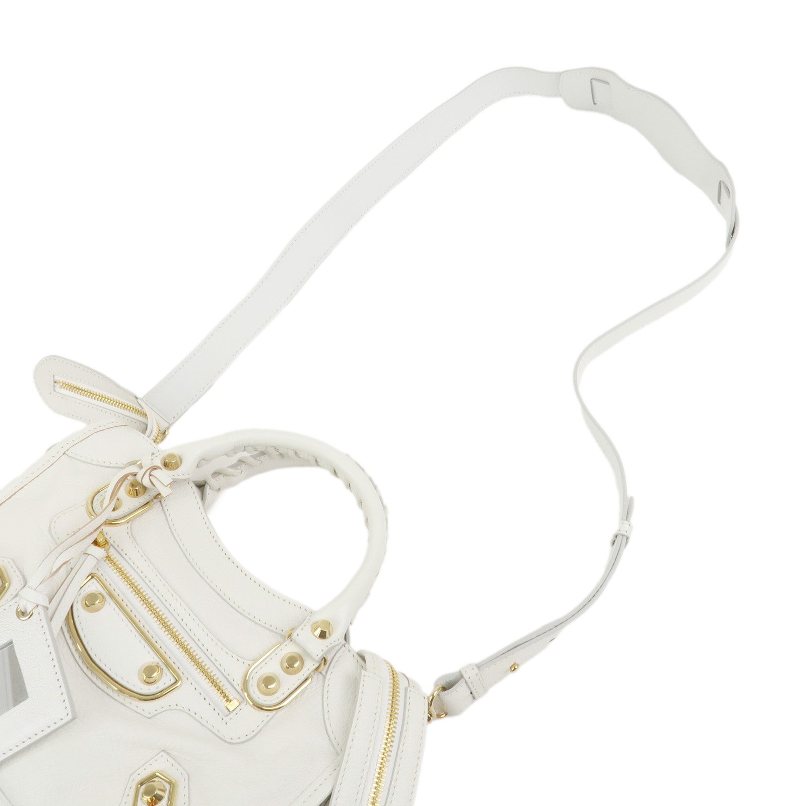 BALENCIAGA Leather Classic Mini City 2Way Bag Hand Bag White 390160
