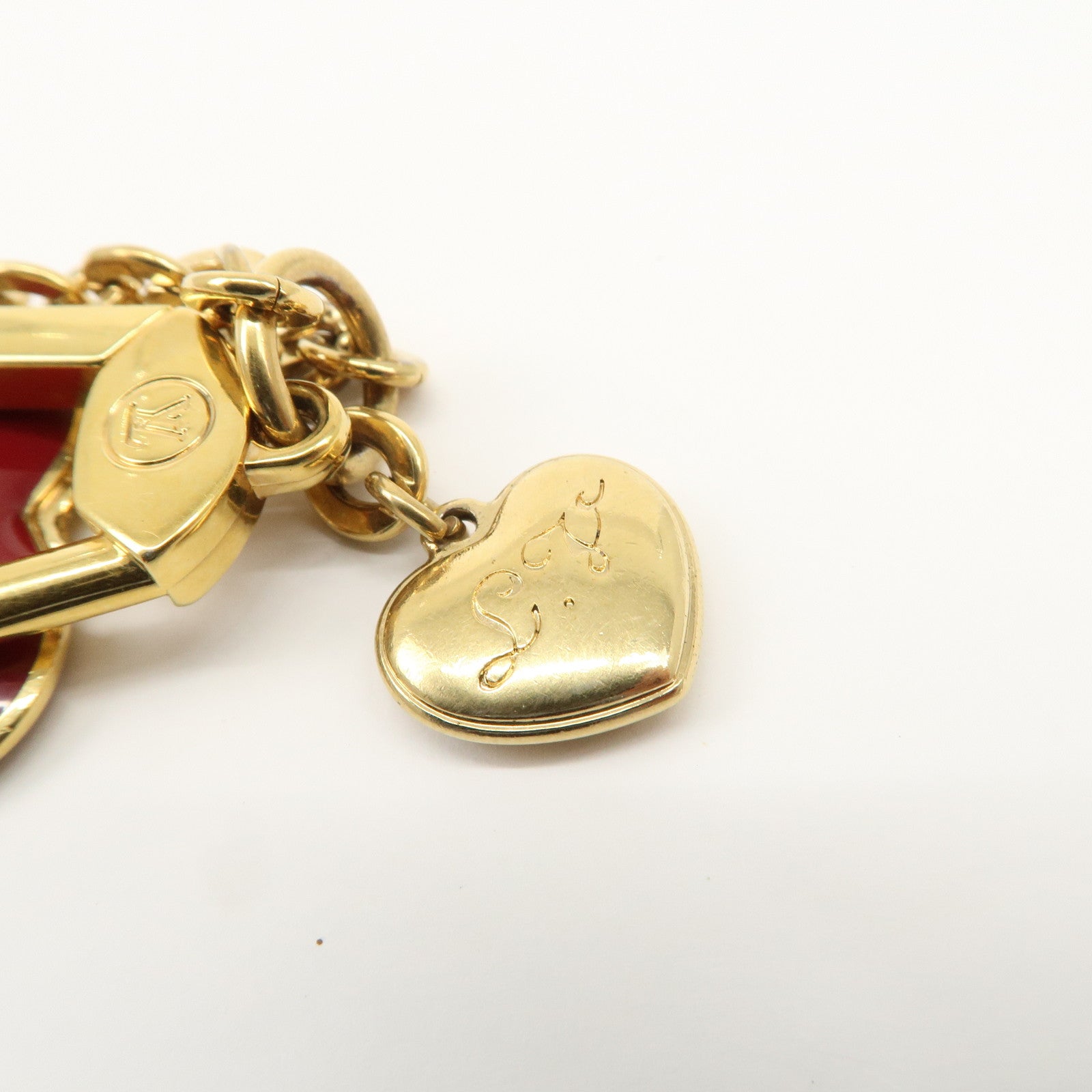 Louis Vuitton Porte Cles Coeur Rayures Bag Charm Red M66476 Used