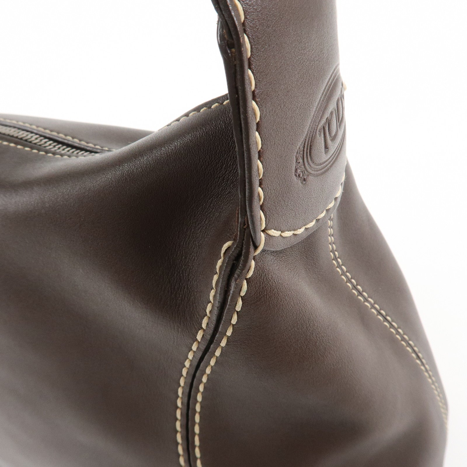 TOD'S Leather Shoulder Bag Hand Bag Brown Used