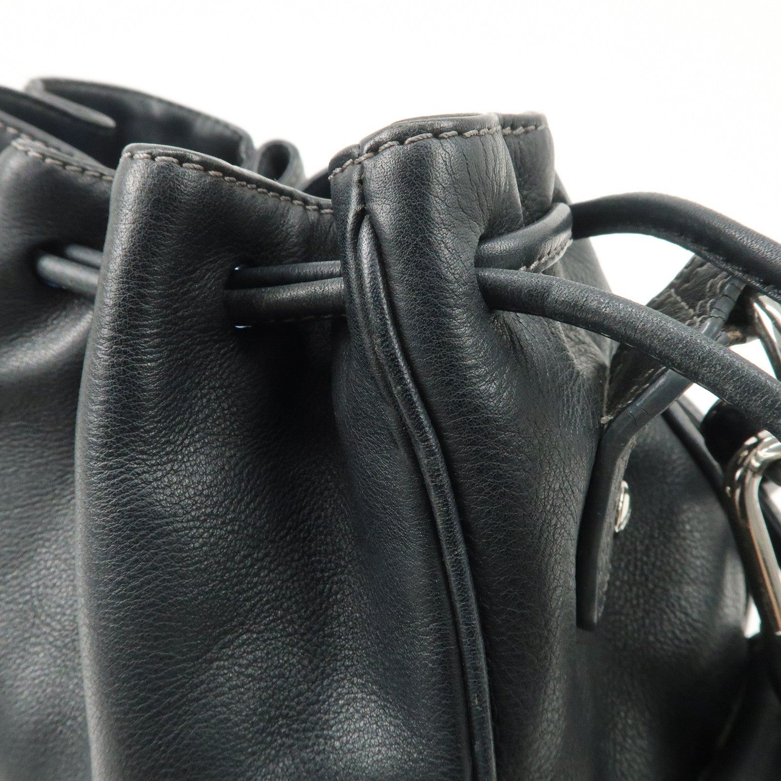 LOEWE Anagram Leather Suede Shoulder Bag Black Silver Used