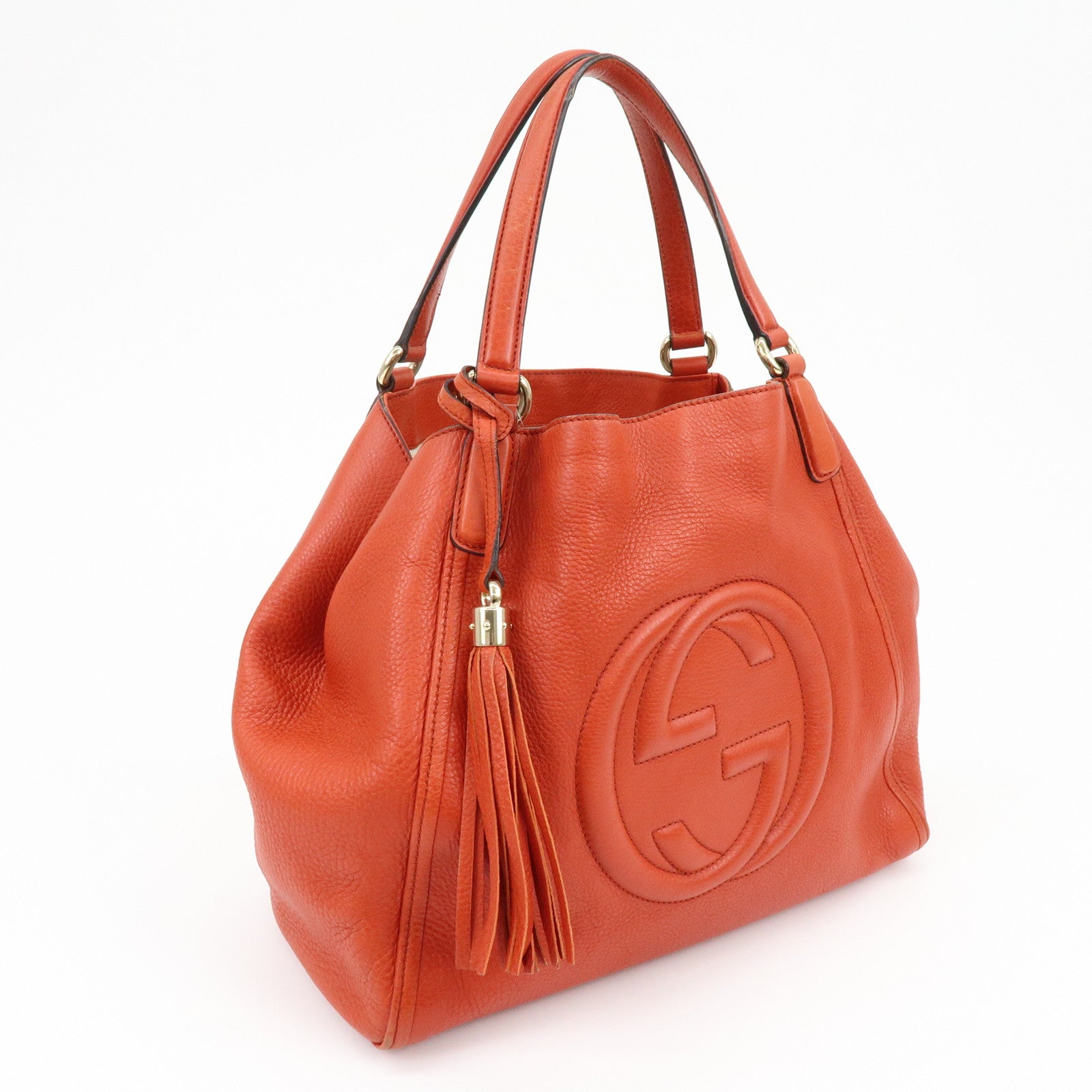 GUCCI SOHO Interlocking G Leather Tote Bag Hand Bag Orange 282309