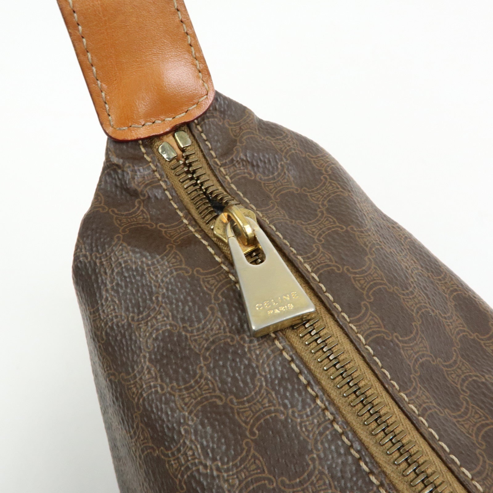 CELINE Macadam PVC Leather Hand Bag Pouch Brown