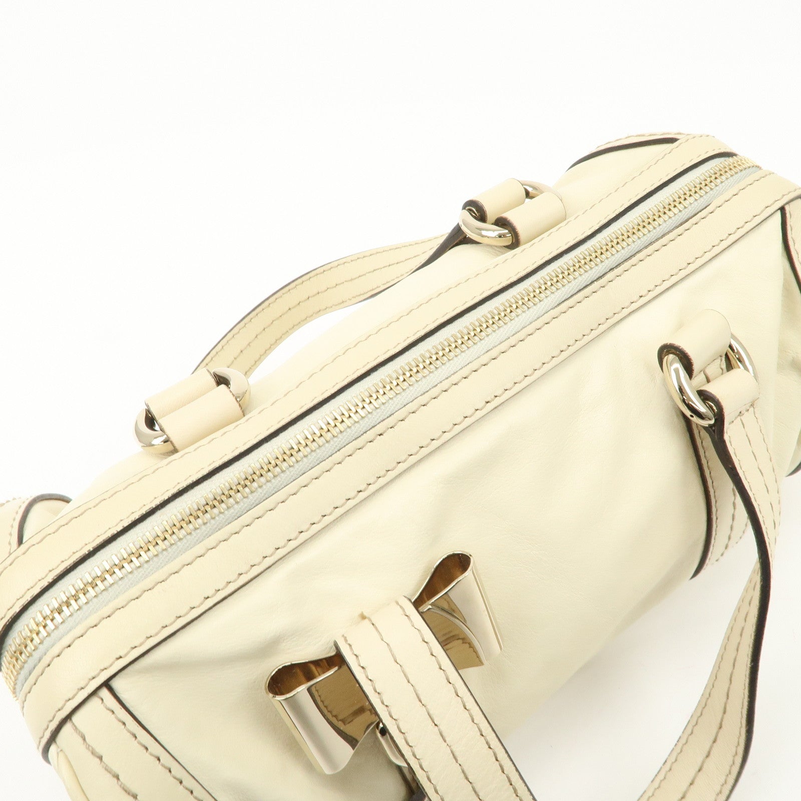 GUCCI Leather GG Crystal Hysteria Boston Bag Hand Bag Ecru 181485