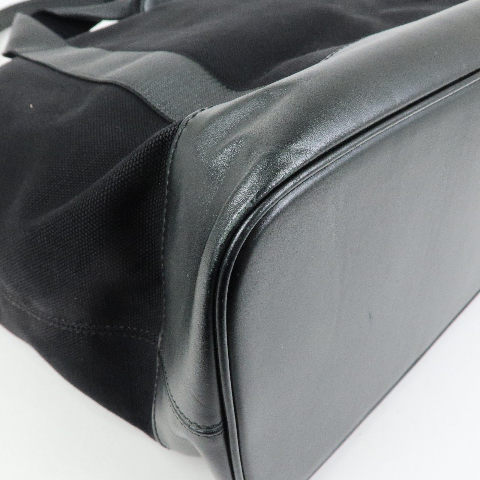 BALENCIAGA Navy Tote Canvas Leather Tote Bag Hand Bag Black 374767