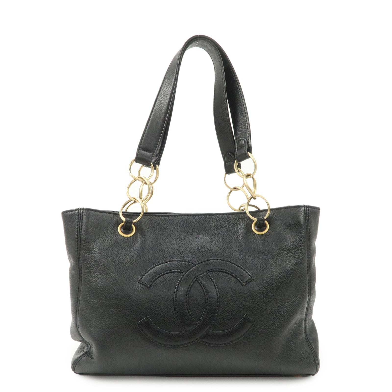 CHANEL COCO Mark Chain Tote Bag Shoulder Bag Black Gold Used