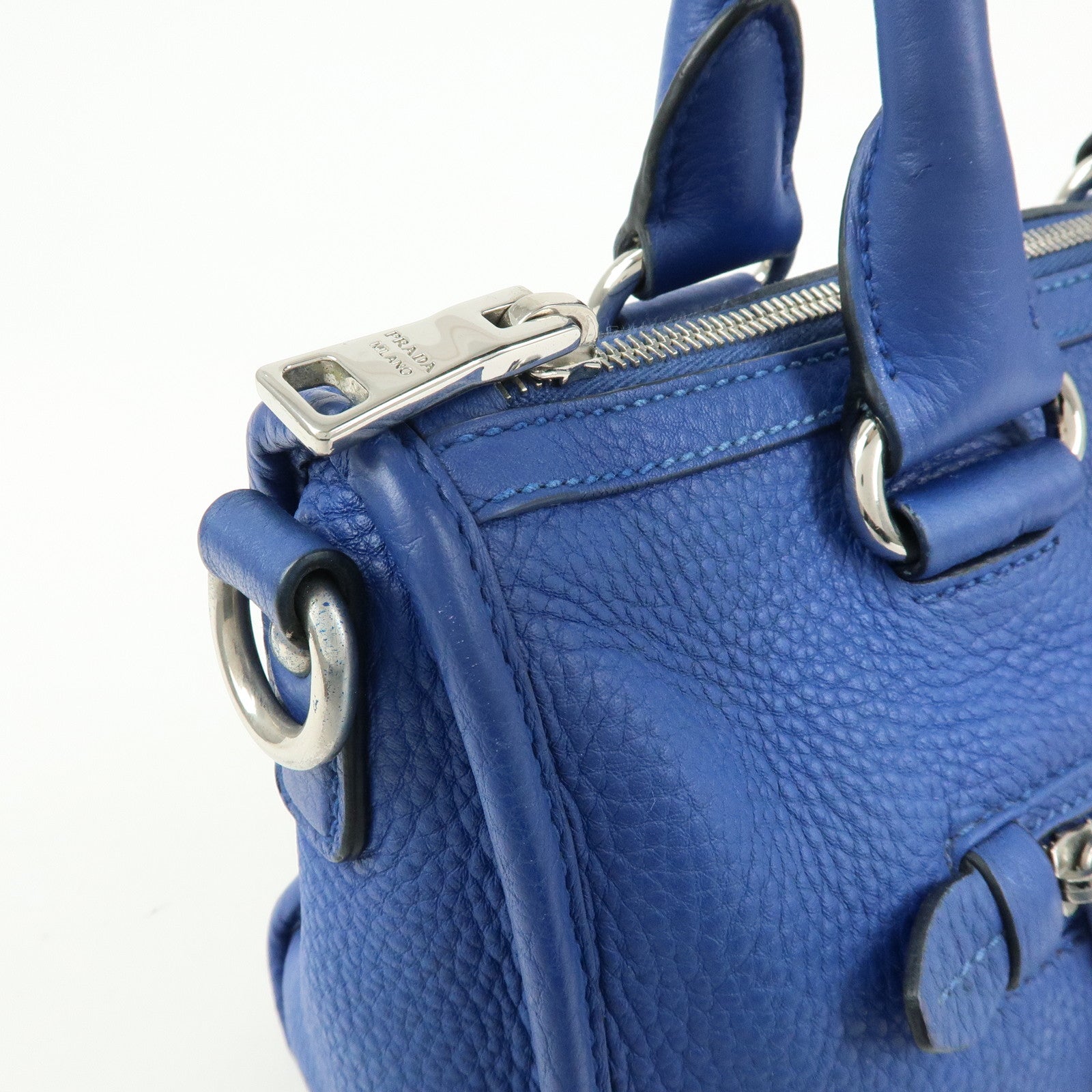 PRADA Leather 2Way Bag Hand Bag Shoulder Bag Blue BL0805
