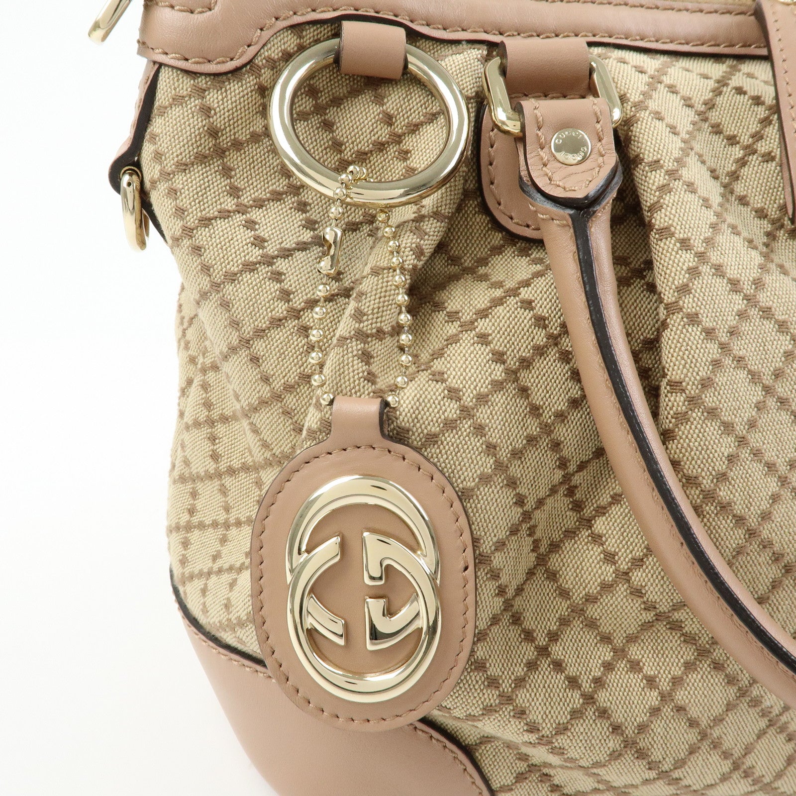 GUCCI Sukey Interlocking G Diamante 2Way Shoulder Bag Beige 247902