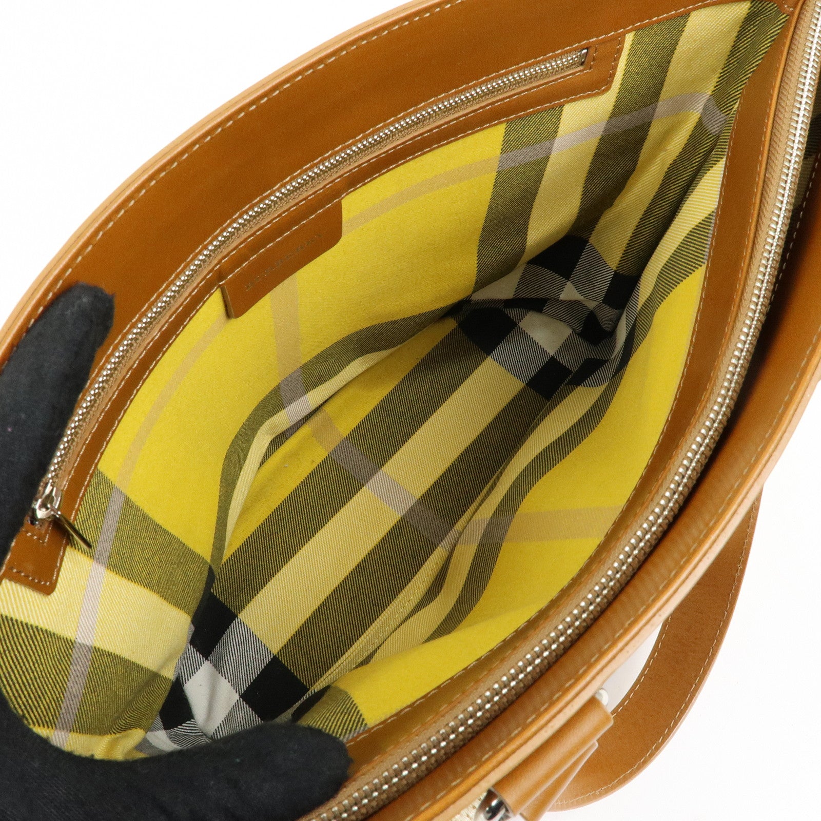 BURBERRY Straw Canvas Leather Tote Bag Shoulder Bag Natural Brown