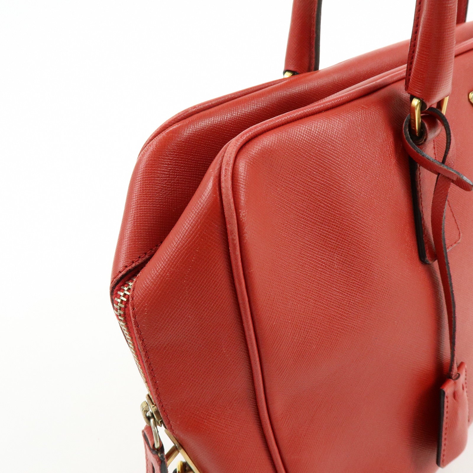PRADA Triangle Logo Saffiano Leather Shoulder Bag Hand Bag Red