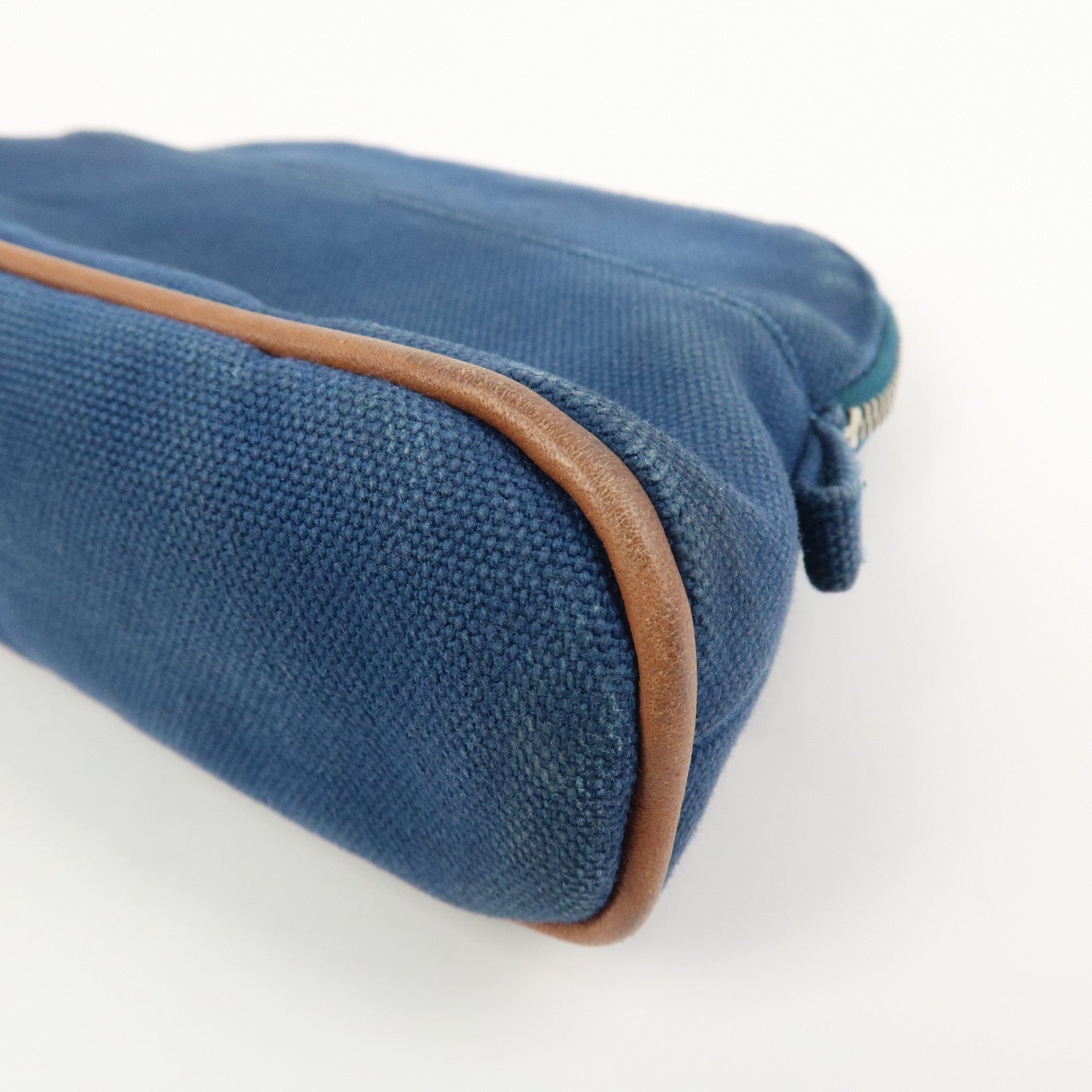 HERMES Canvas Leather Bolide Mini Mini 16 Pouch Cosmetic Pouch Navy