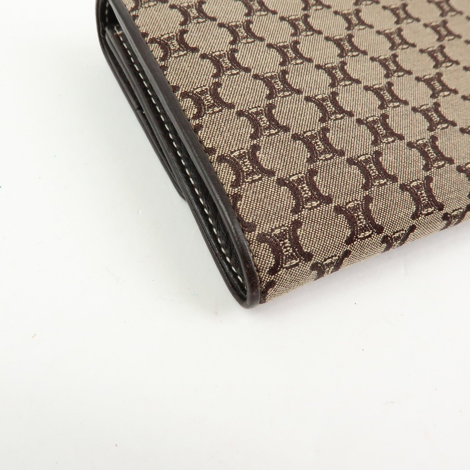 CELINE Macadam Canvas Leather Flap Long Wallet Beige Brown