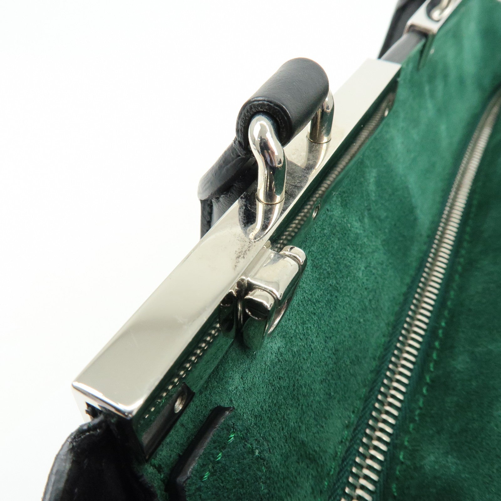 FENDI Trois Jours Leather Suede 2Way Hand Bag Black Green 8BH279