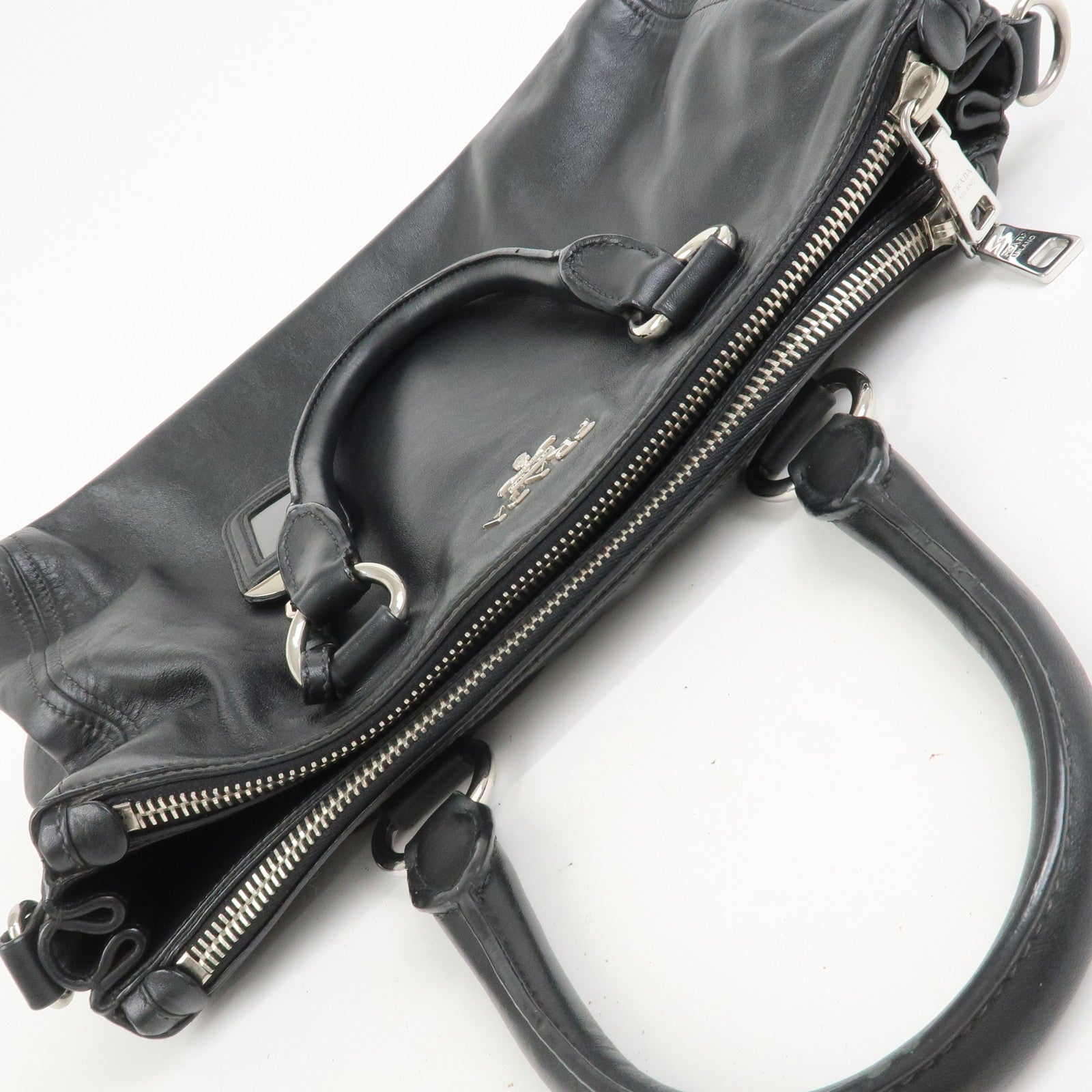 PRADA Logo Leather 2WAY Bag Hand Bag Shoulder Bag Black BN2866