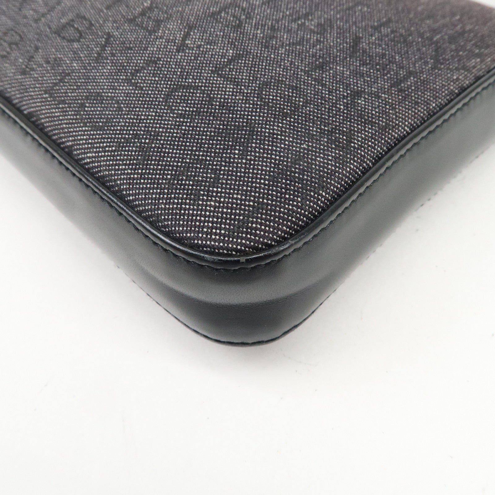 BVLGARI LOGO Mania Canvas Leather Shoulder Bag Hand Bag Black