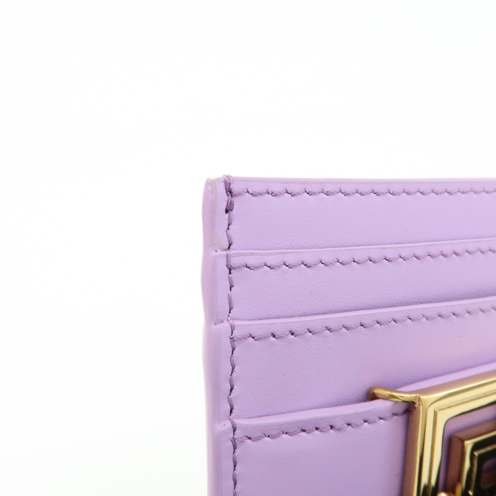 VERSACE Logo Leather Card Case Card Wallet Light Purple Gold