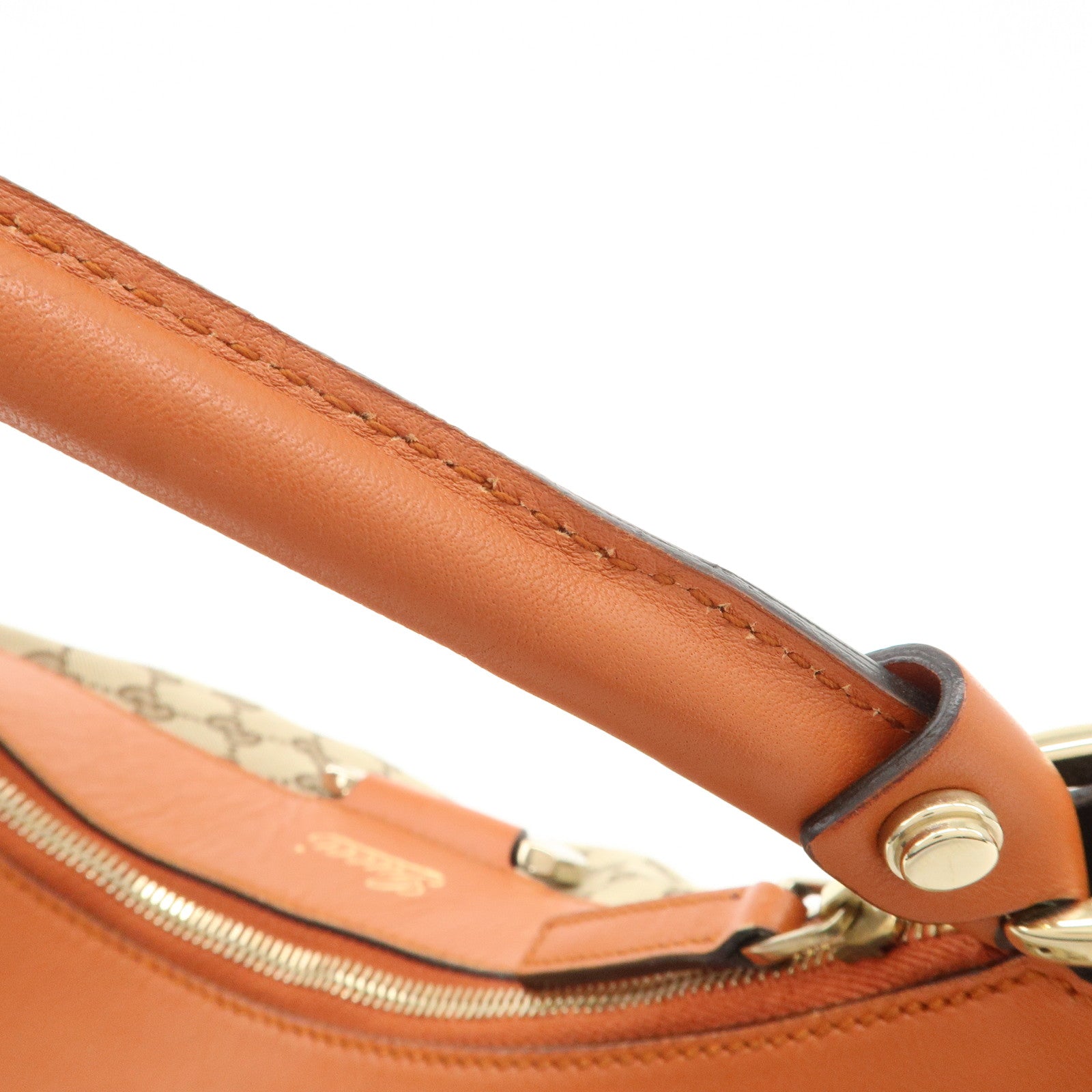 GUCCI Abbey Leather GG Canvas Shoulder Hand Bag Beige Orange 139260 Used