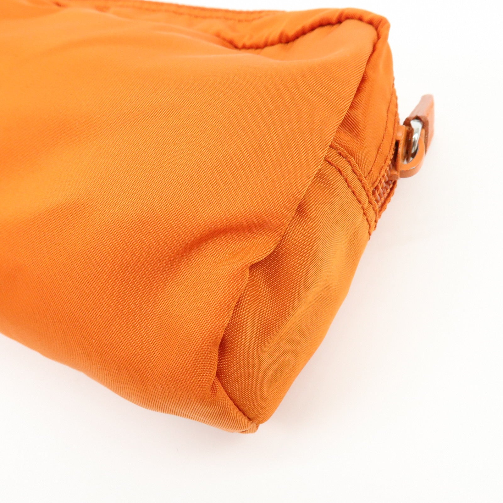 PRADA Triangle Logo Nylon Saffiano Leather Pouch Orange 1N0021