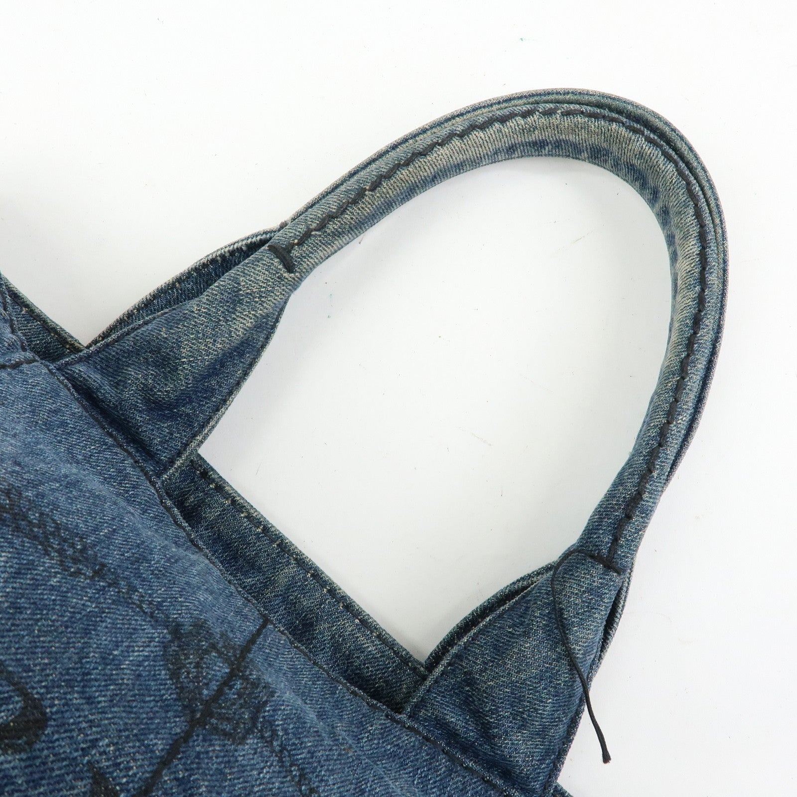 PRADA Logo Canapa Canvas Denim Tote Bag Hand Bag B1877B