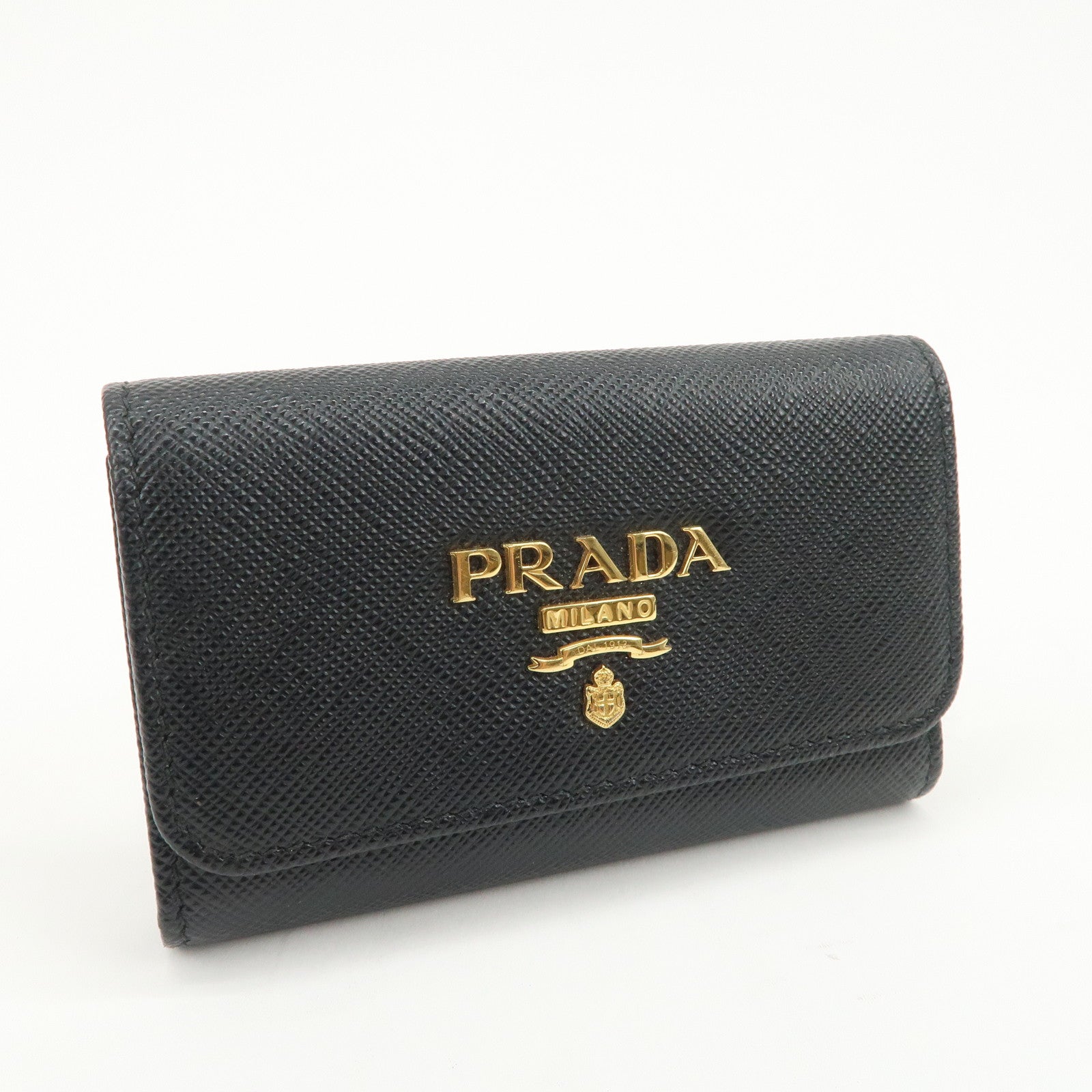 PRADA Logo Saffiano Leather 4 Rings Key Case Black 1PG004