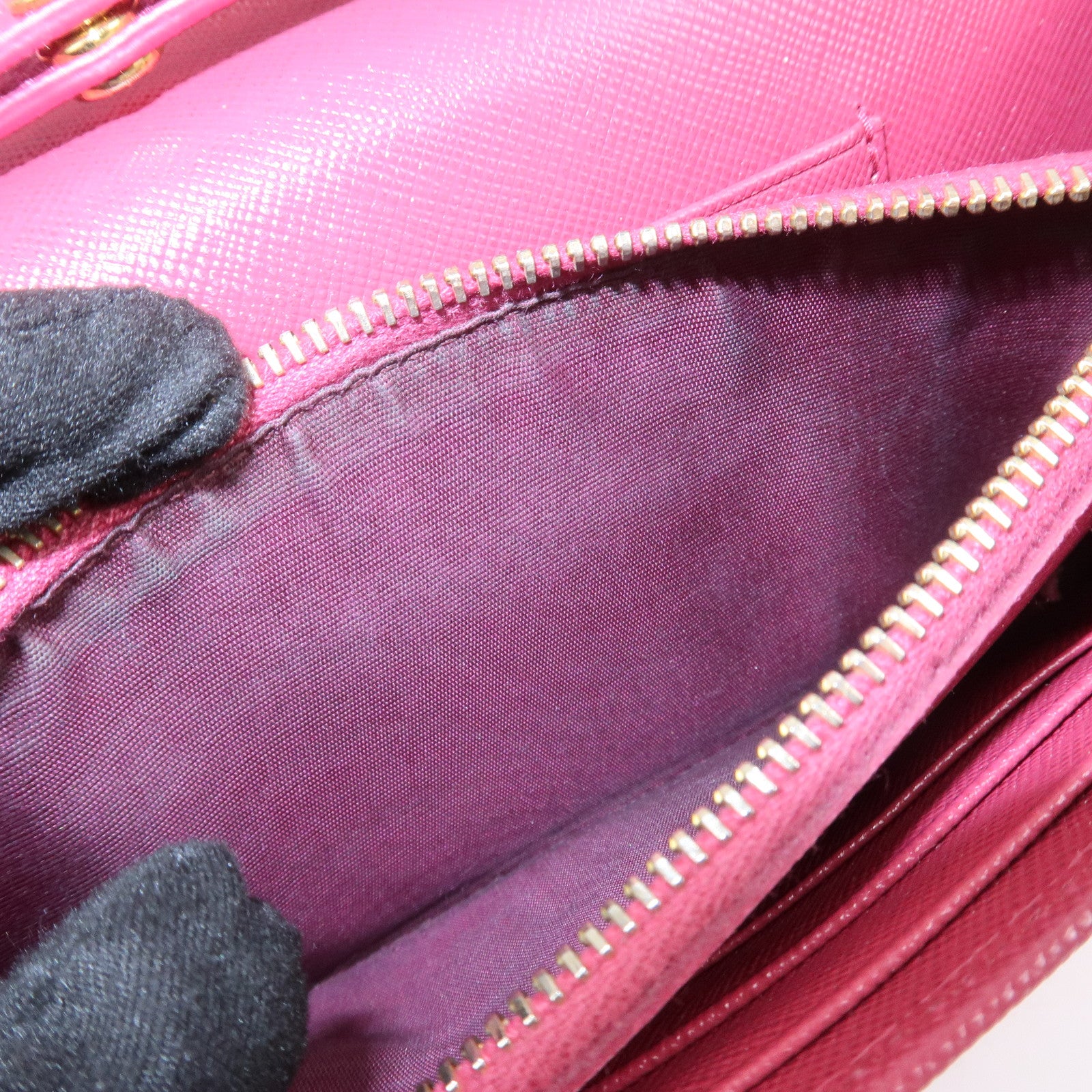 PRADA Logo Saffiano Leather Shoulder Long Wallet Pink 1M1437