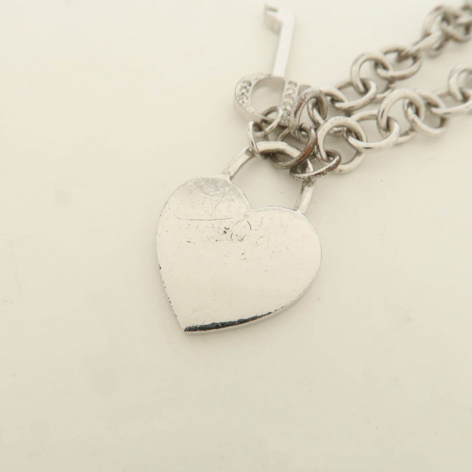Christian Dior Logo Heart Lock & Key Pendant Metal Necklace Silver