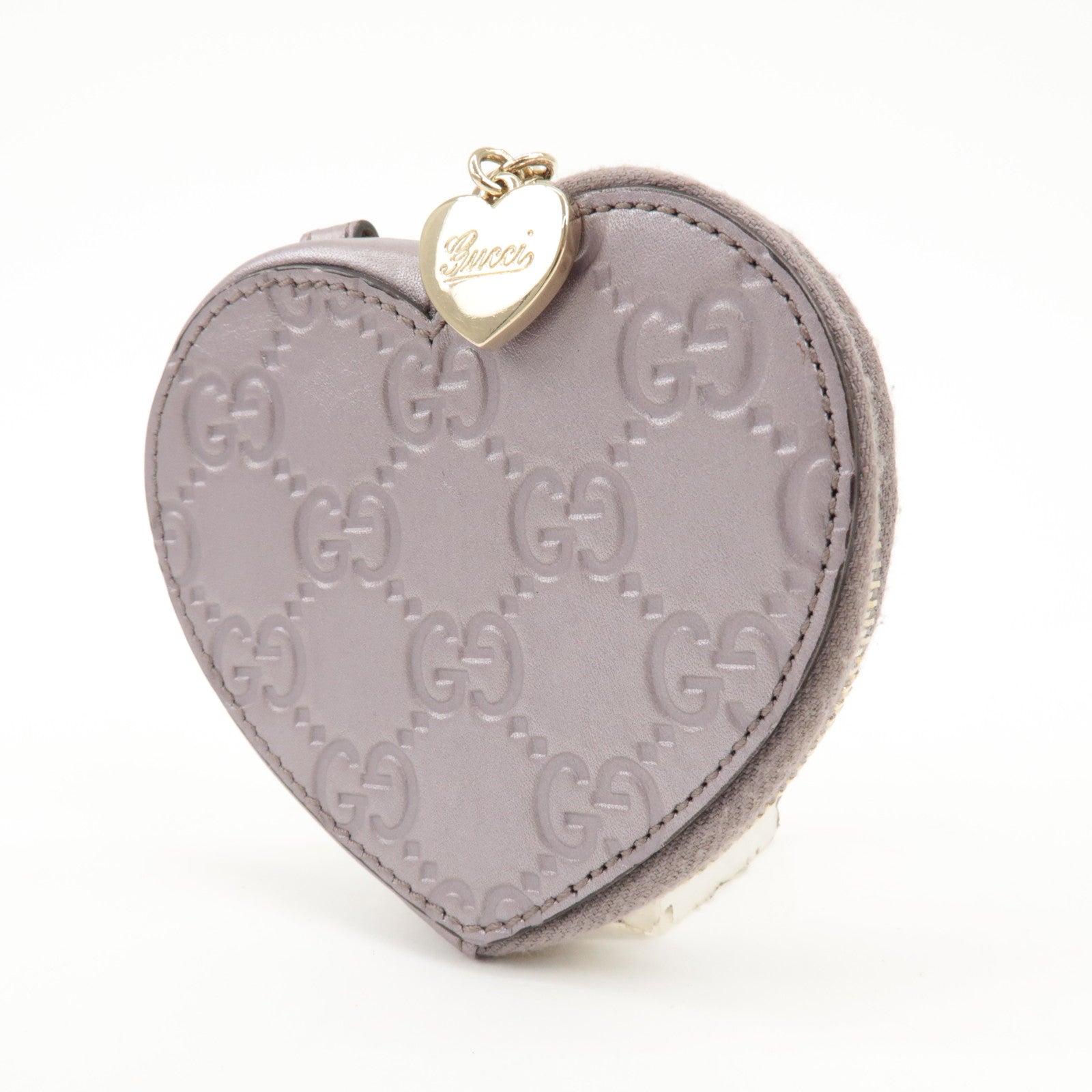 GUCCI Lovely Heart Guccissima Leather Coin Case Light Purple 152615 Used