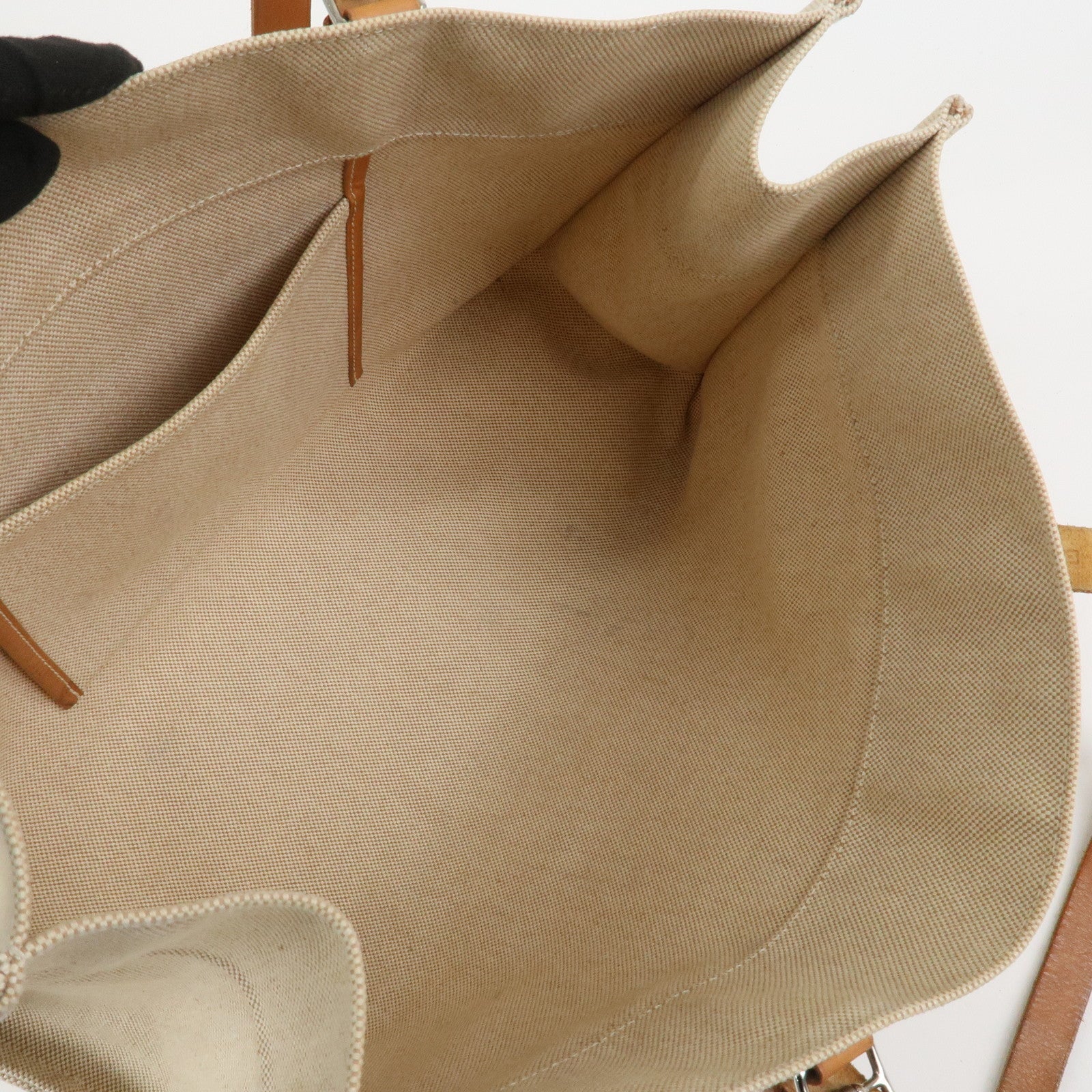 HERMES Etriviere Elan Toile H Leather Tote Bag Natural Brown