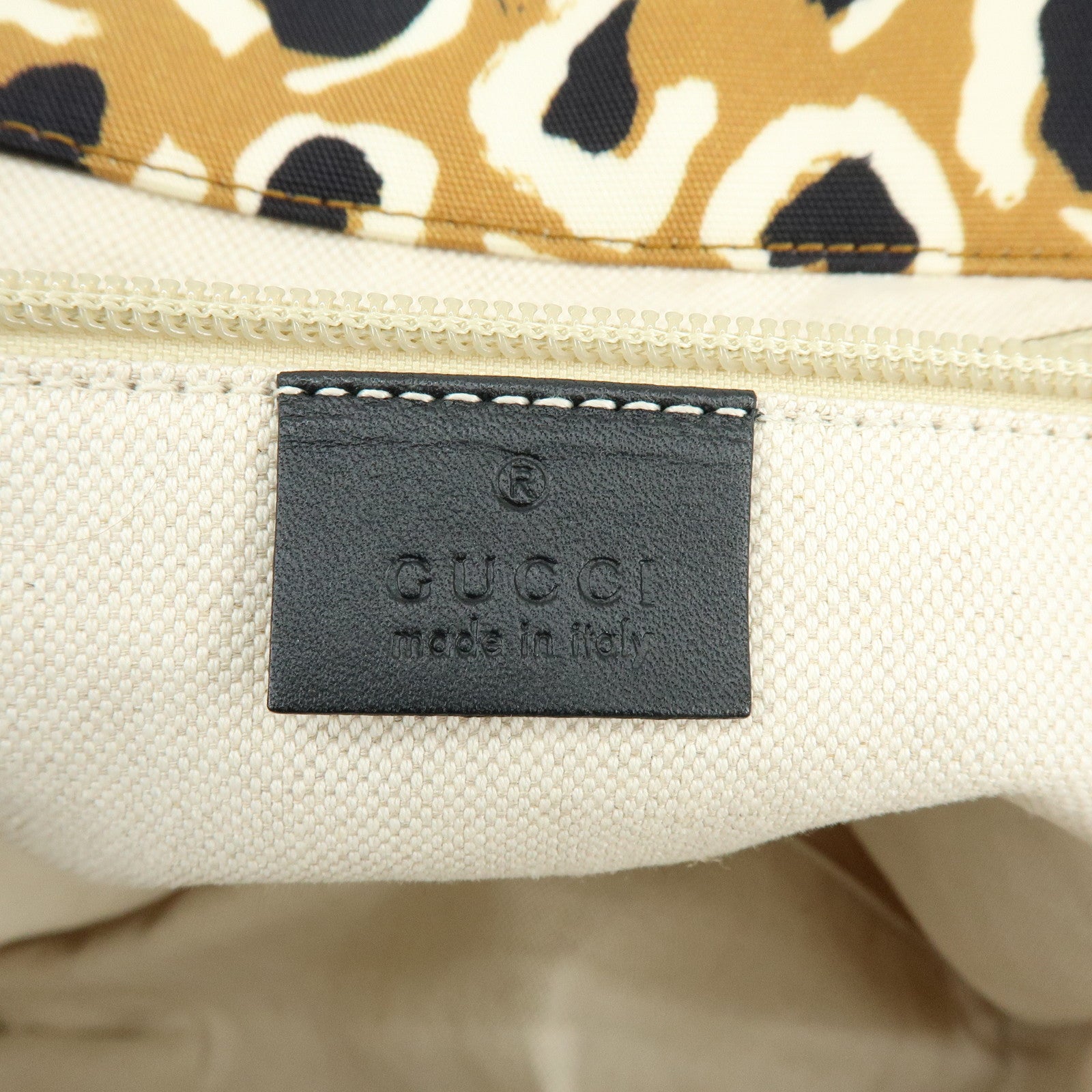 GUCCI Leopard Canvas Leather Tote Bag Hand Bag Beige Black 282439