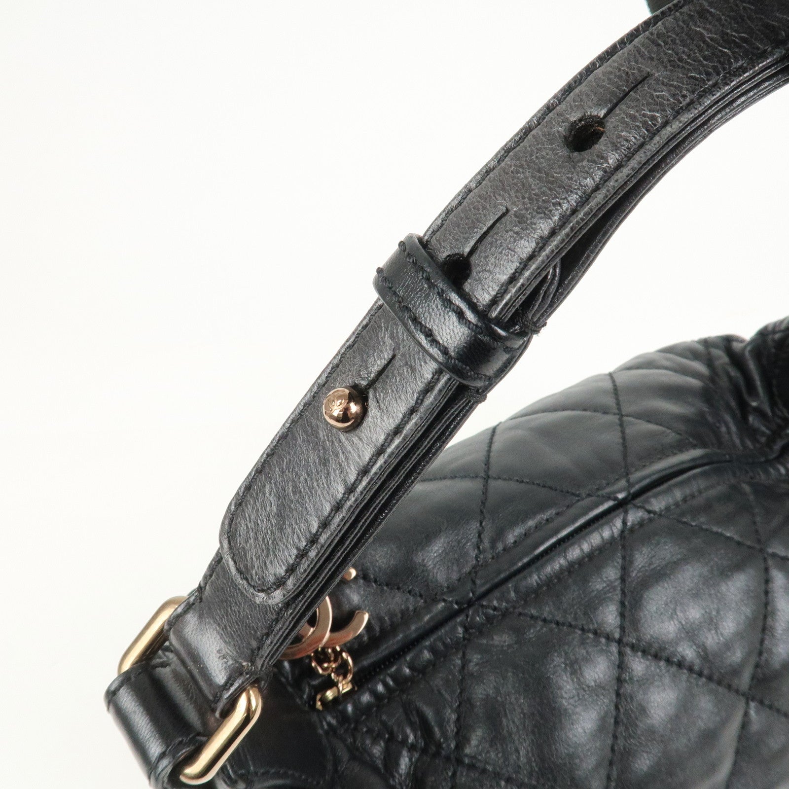 CHANEL Matelasse COCO Mark Lamb Skin Shoulder Bag Hand Bag Black