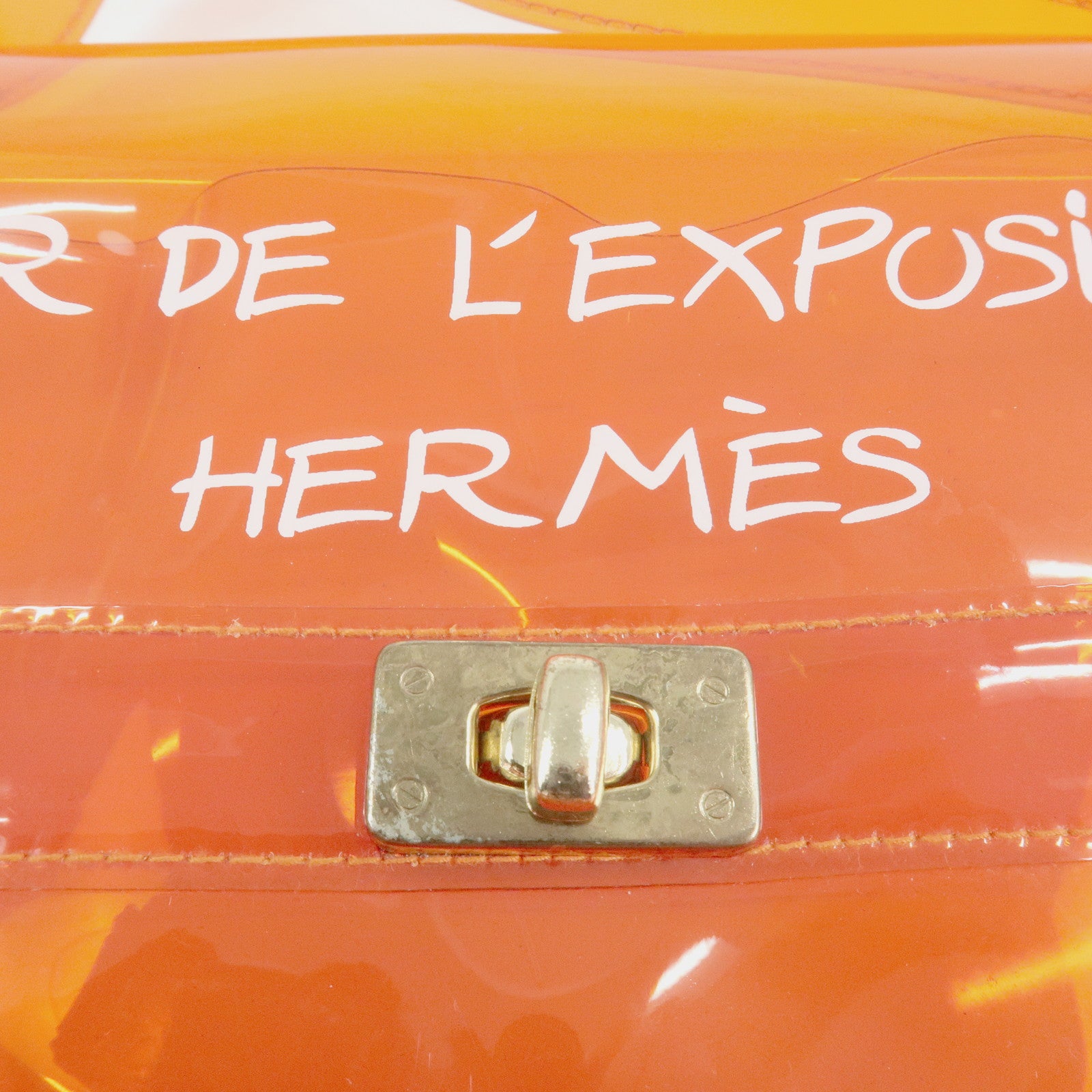 HERMES Kelly Vinyl Hand Bag Clear Transparent Orange
