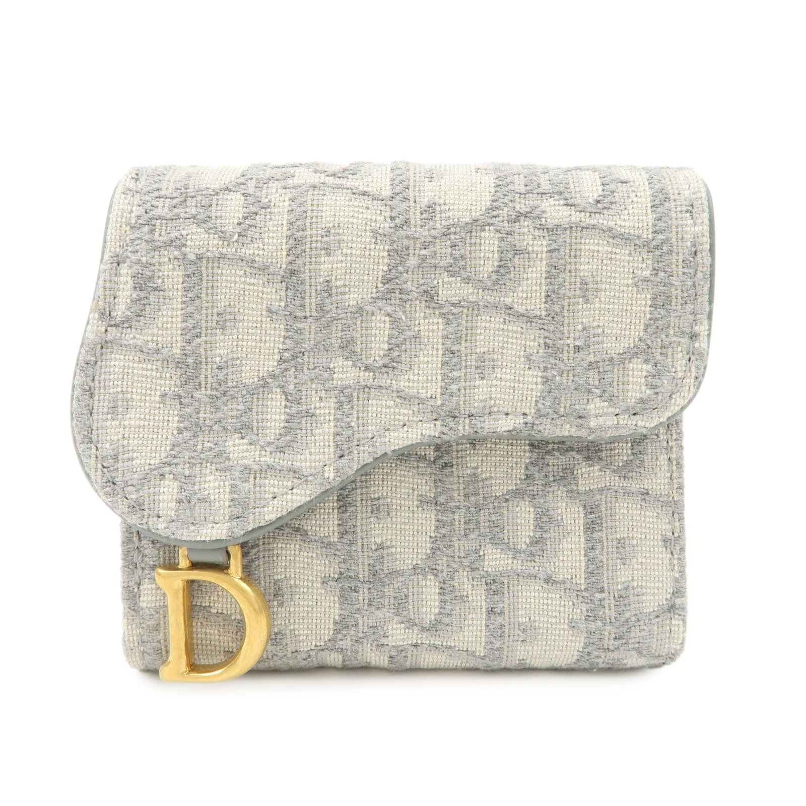 Christian Dior Oblique Jacquard Saddle Lotus Wallet Gray