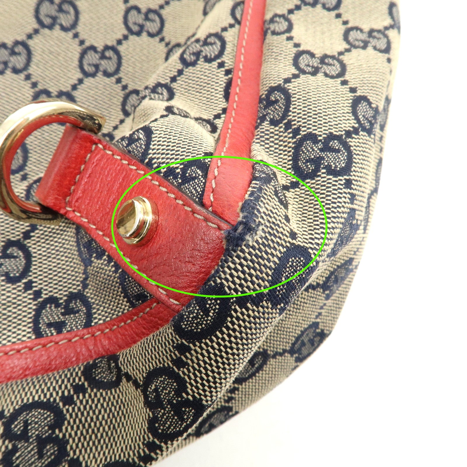 GUCCI Abbey GG Canvas Leather Hand Bag Red Navy 130739