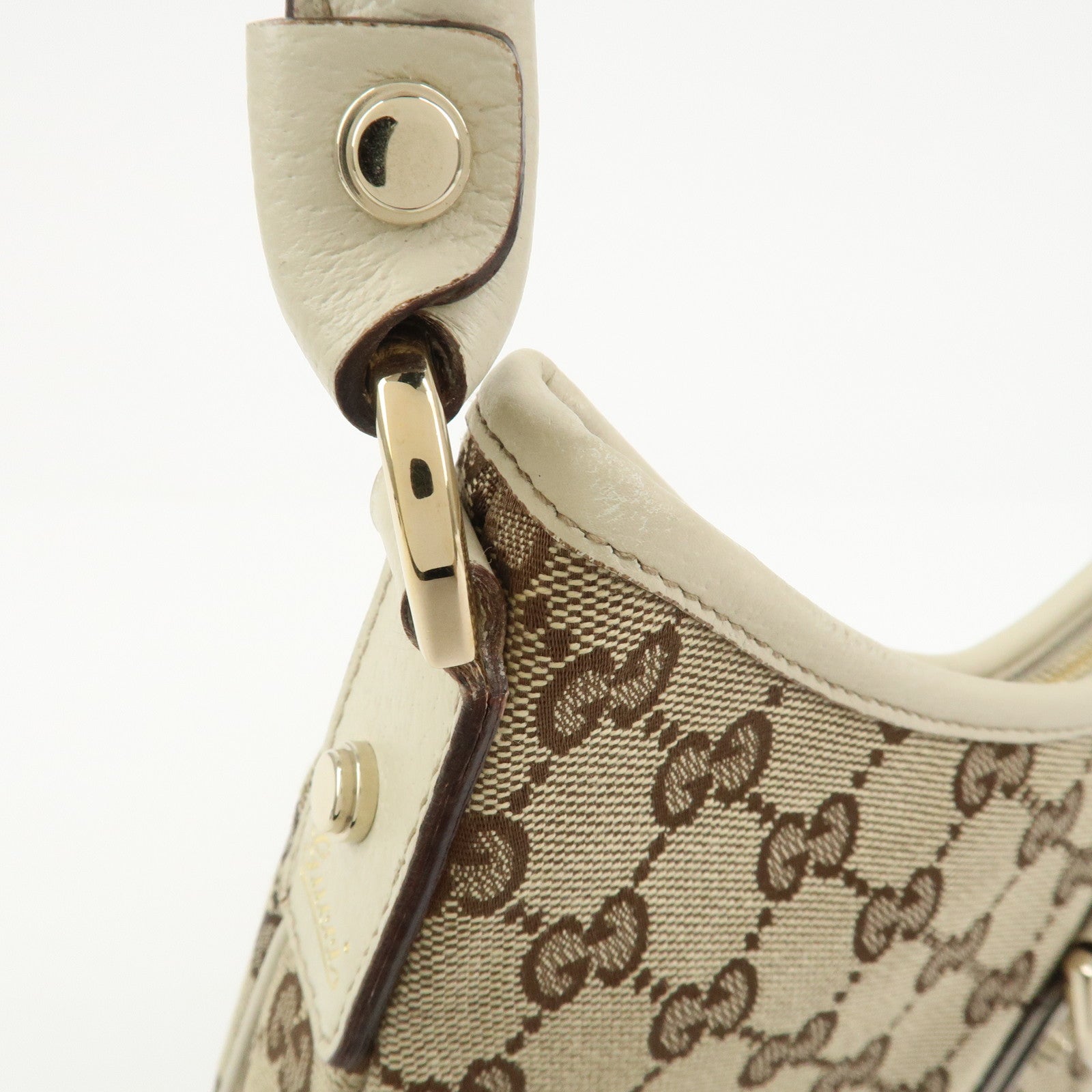 GUCCI Abbey GG Canvas Leather Shoulder Bag Brown Ivory 130738