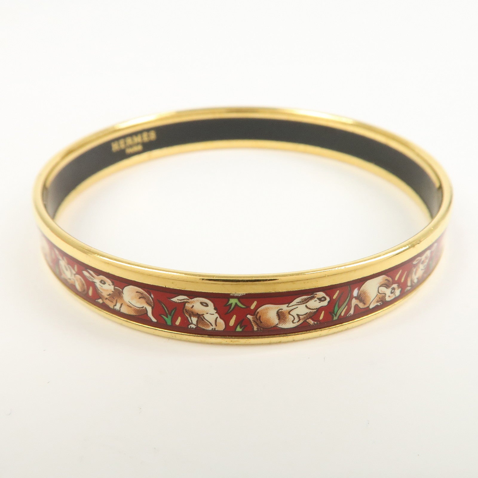 HERMES Email PM Gold Plated Bracelet Bangle Red