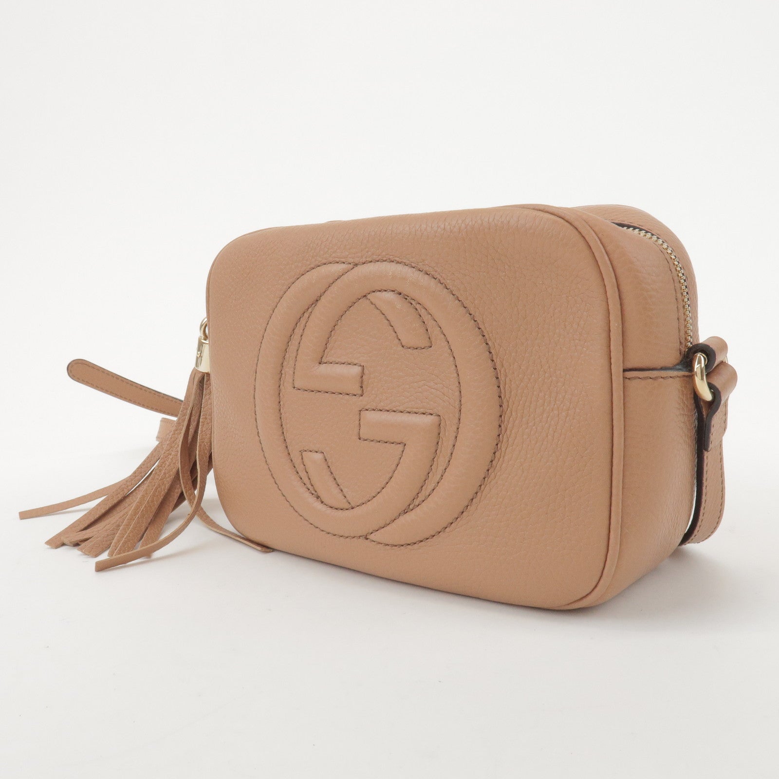 GUCCI SOHO Interlocking G Leather Shoulder Bag Beige 308364