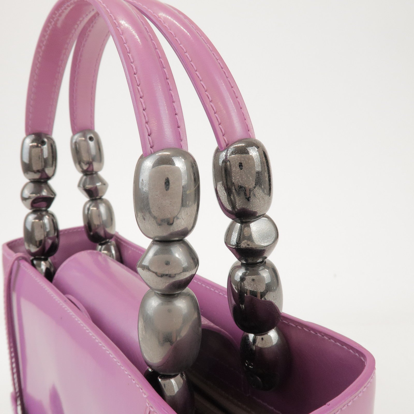 Christian Dior Maris Pearl Patent Leather Hand Bag Purple