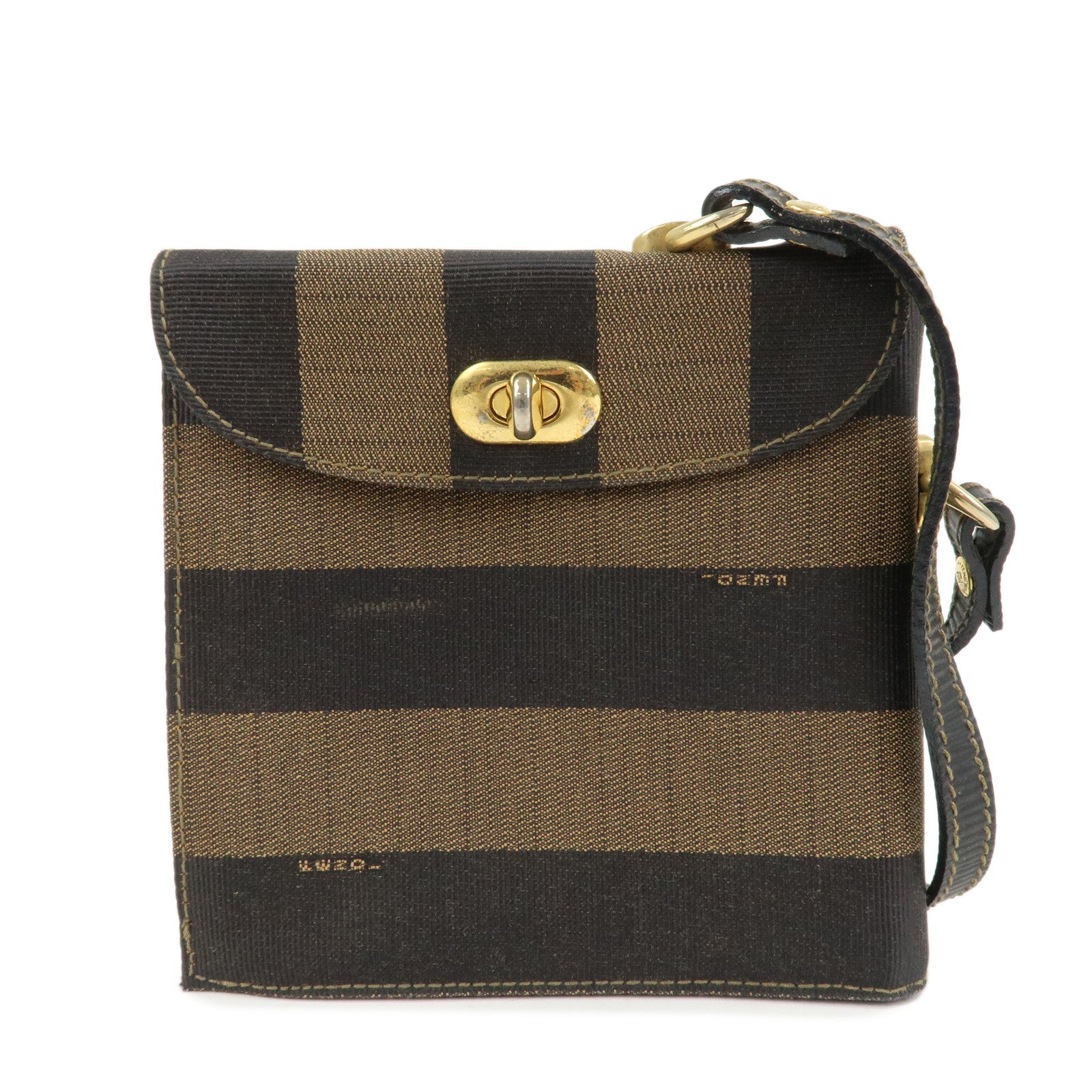 FENDI Pequin Logo Canvas Leather Shoulder Bag Crossbody Bag 15171