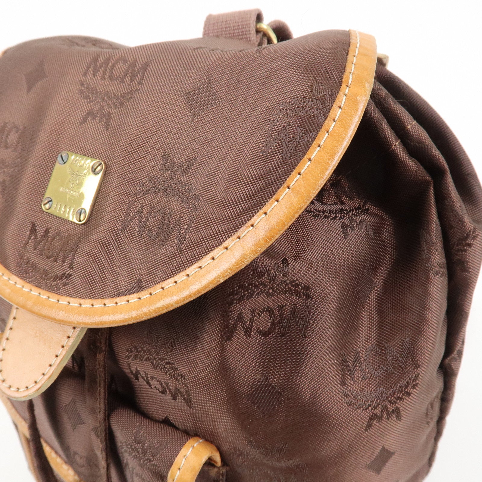 MCM Visetos Nylon Leather Backpack Rucksack Brown