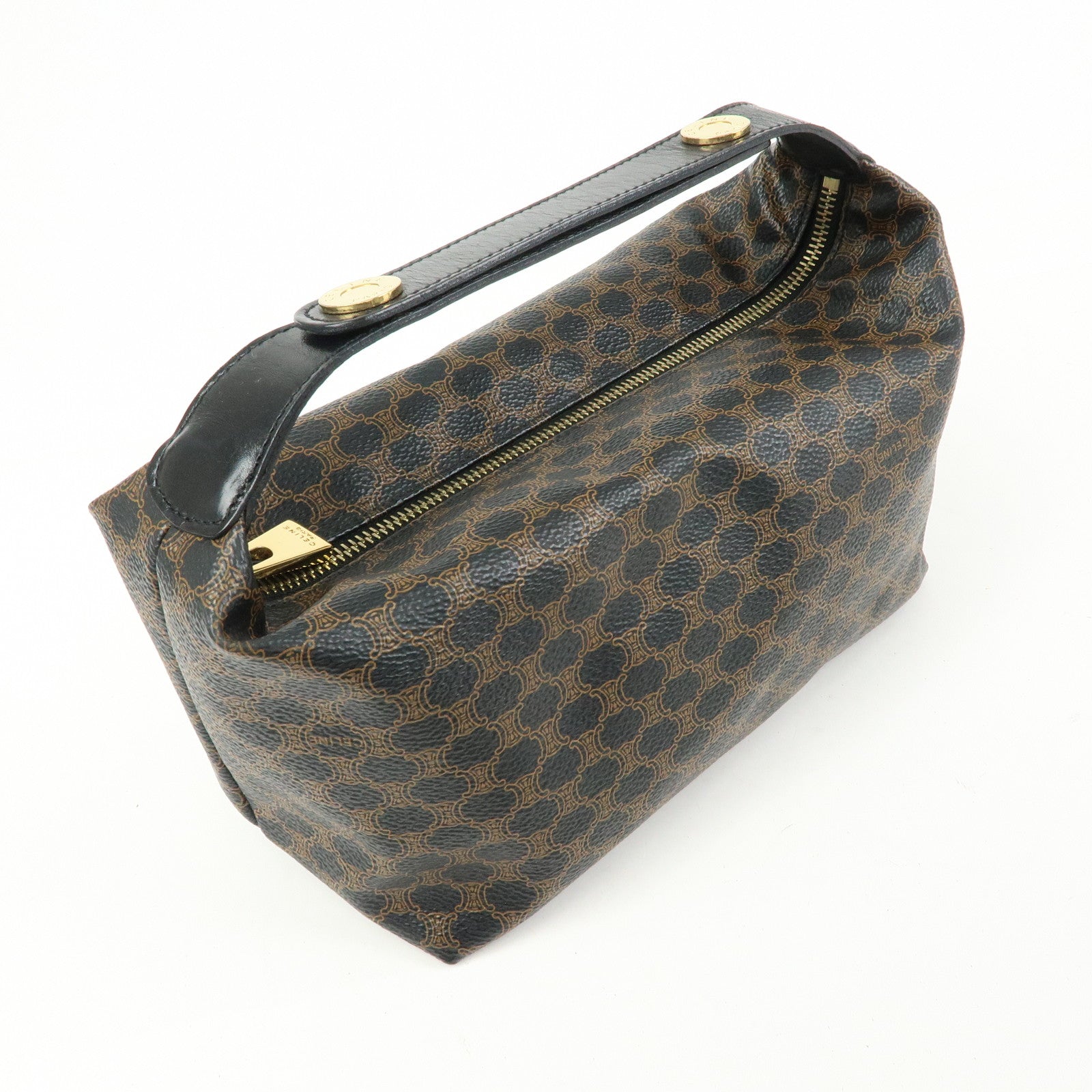 CELINE Macadam PVC Leather Mini Hand Bag Brown Black