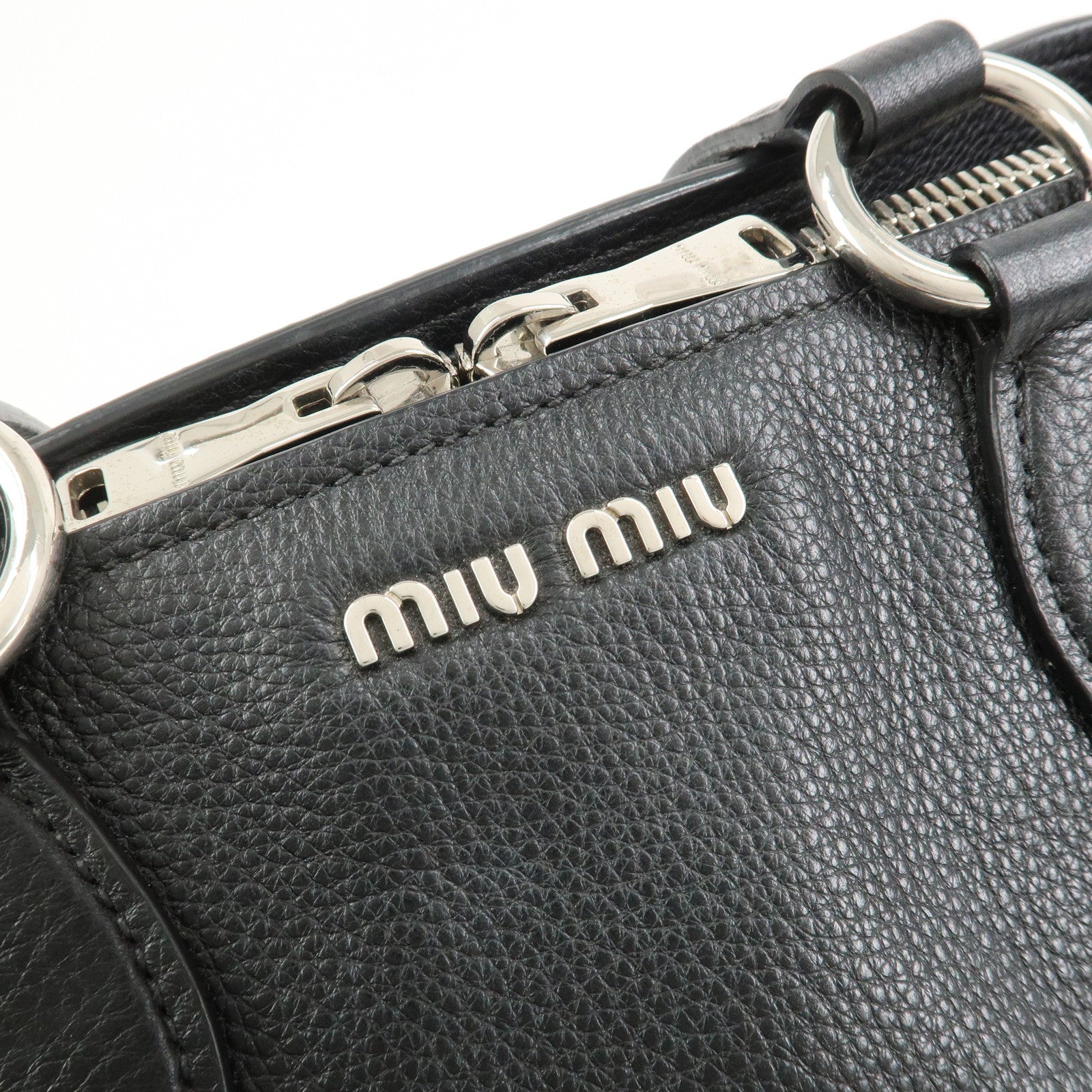 MIU MIU Logo Leather 2Way Shoulder Bag Hand Bag Black RR2014